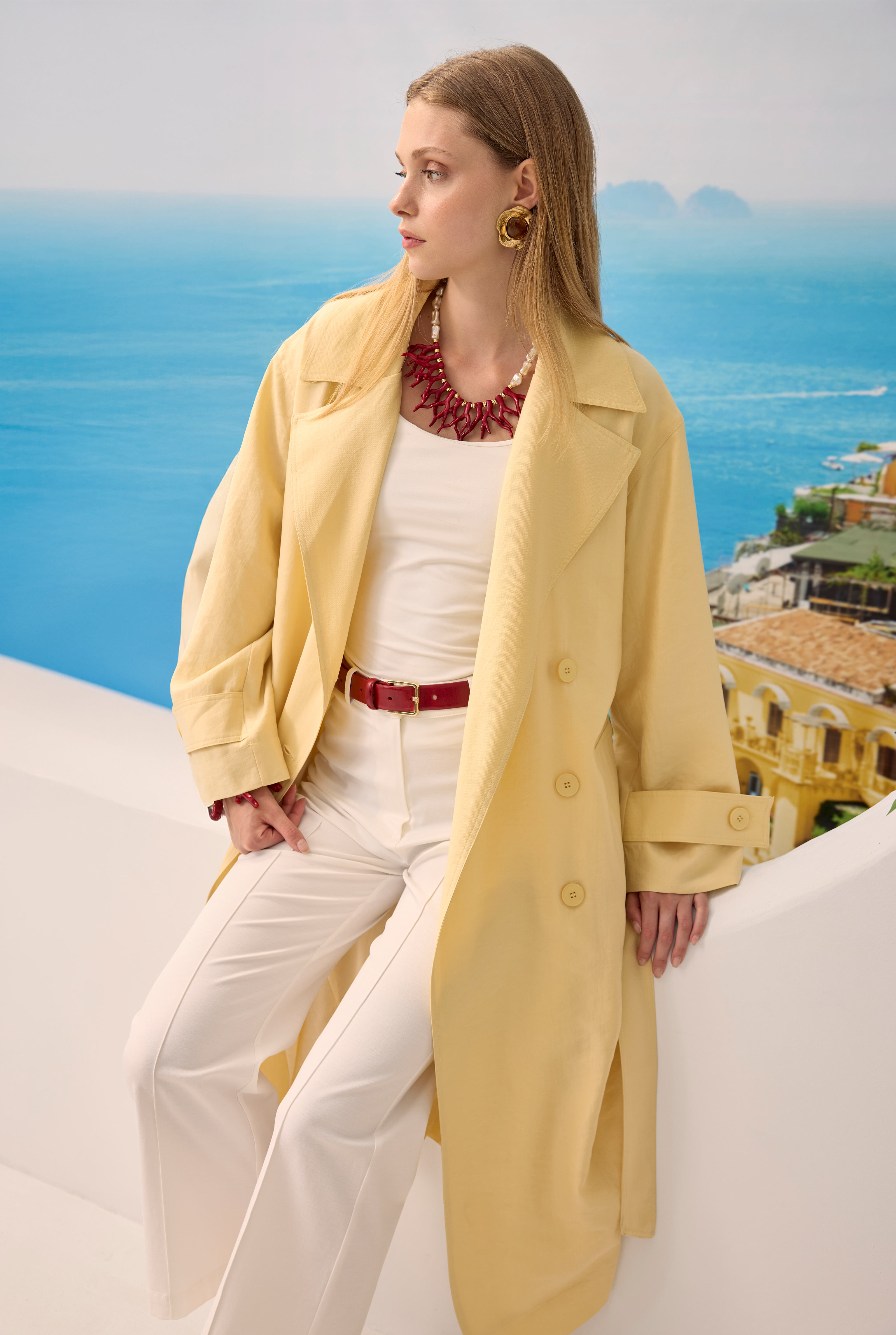Buttoned Long Trenchcoat Soft Yellow - 3
