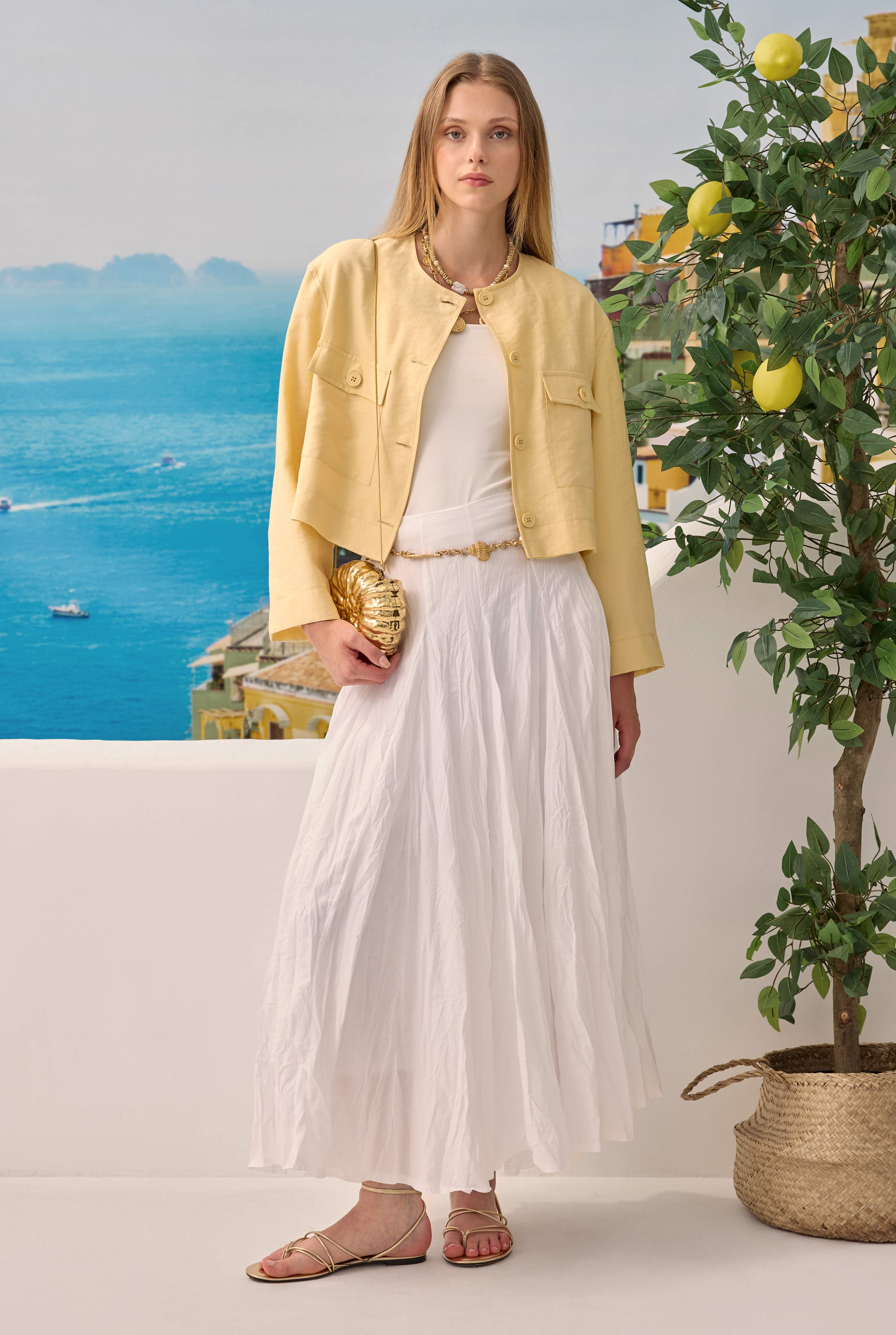 Modal Crop Jacket Soft Yellow - 2