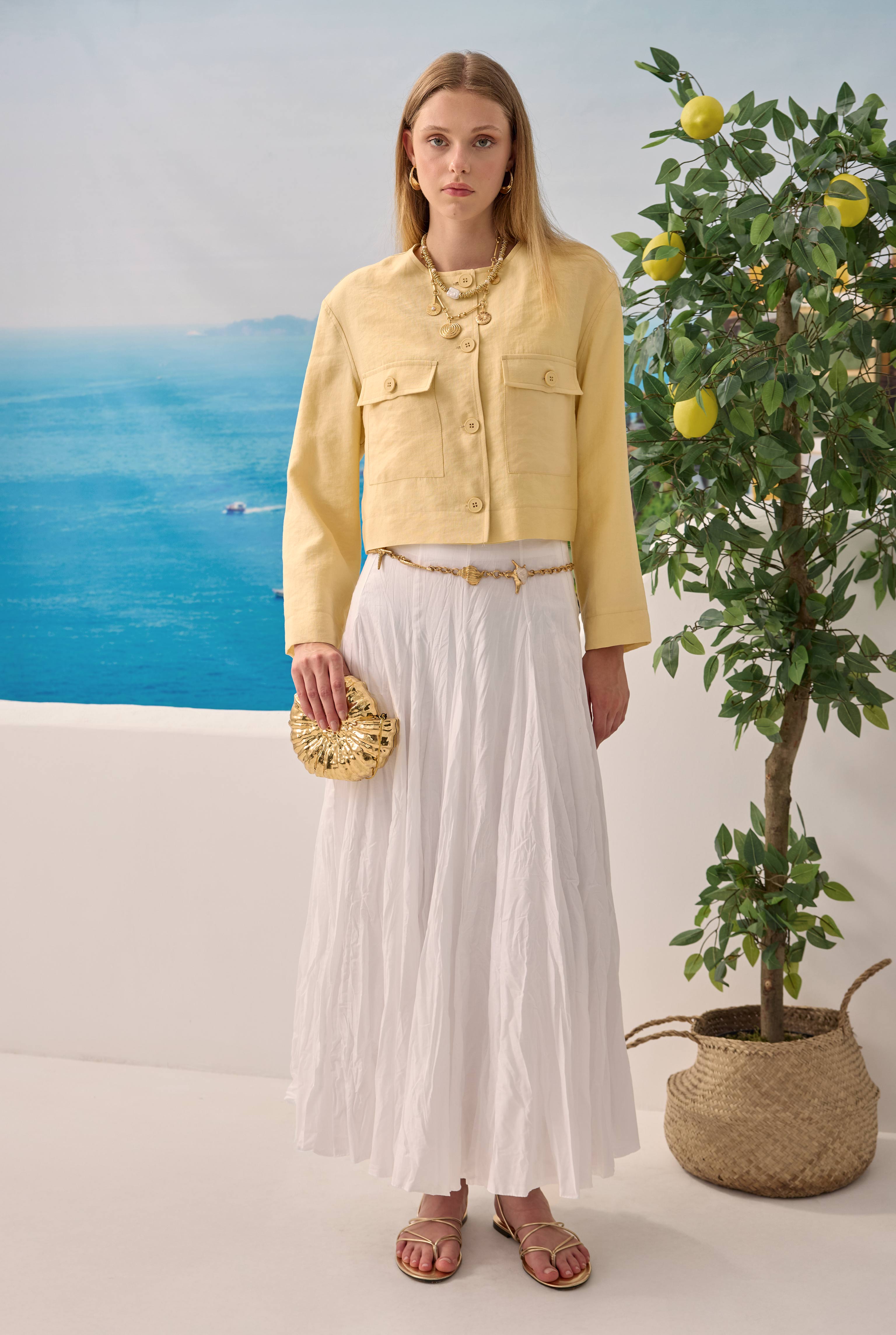 Modal Crop Jacket Soft Yellow - 4