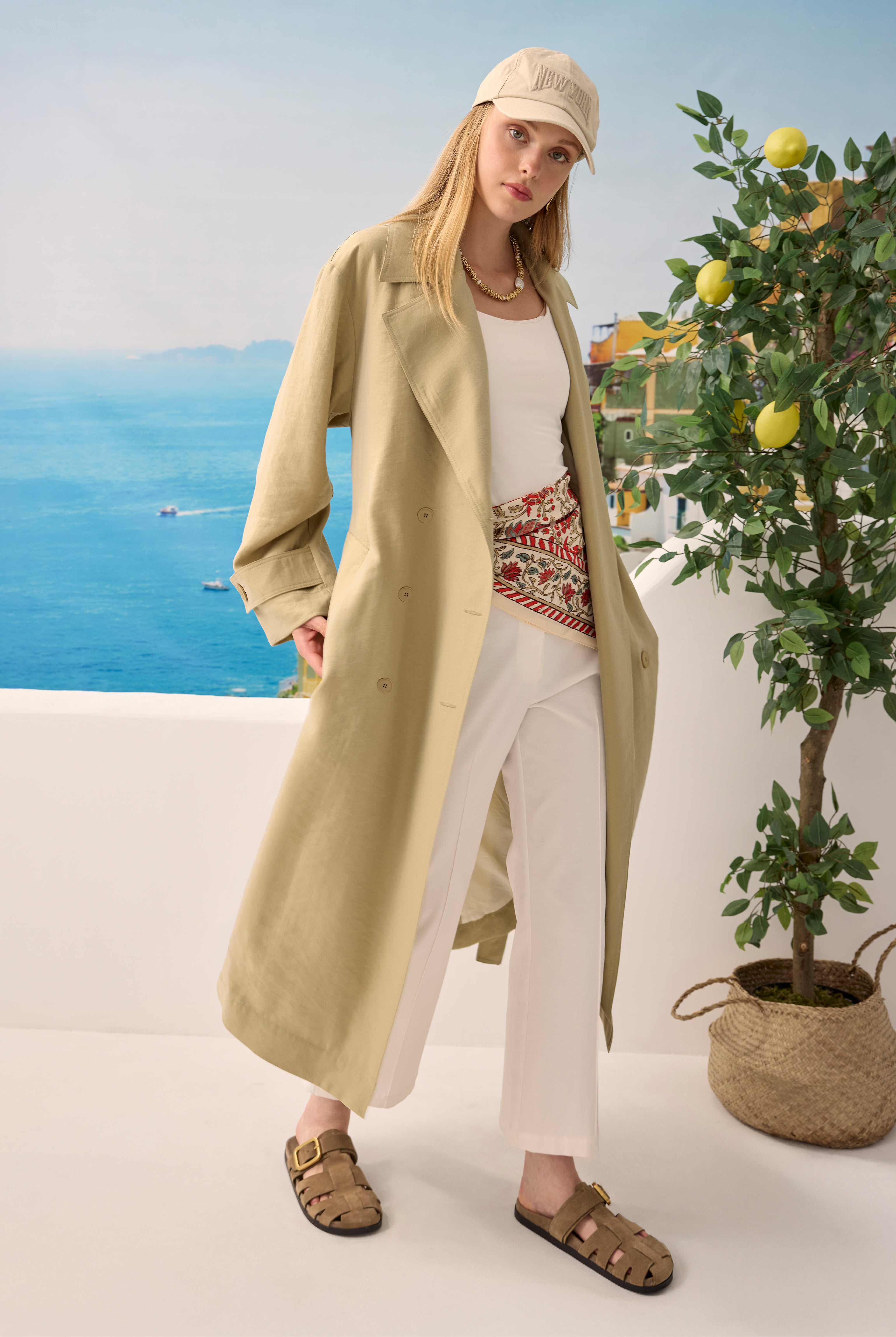 Buttoned Long Trenchcoat Sage Green - 2
