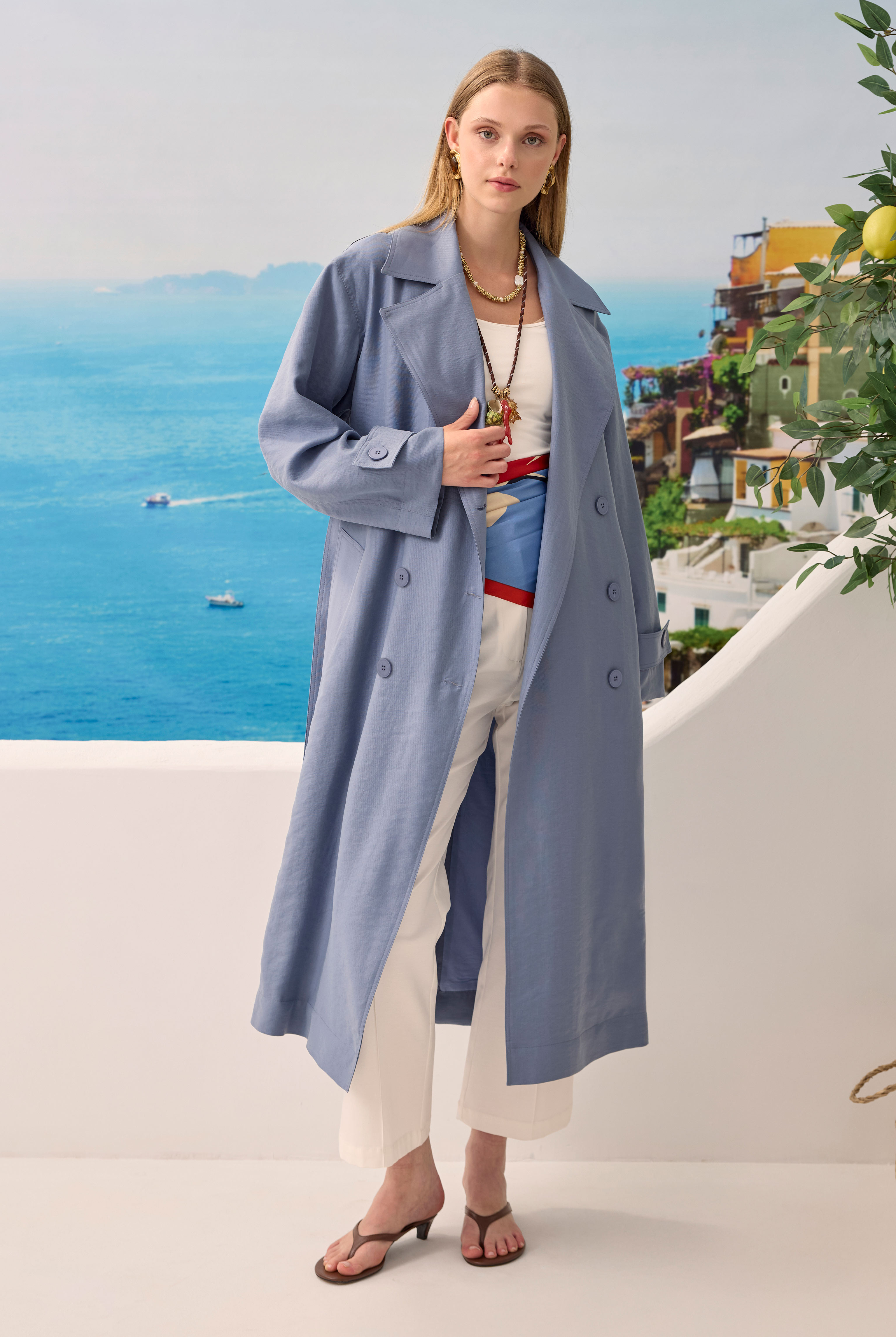 Buttoned Long Trenchcoat Lavender Blue - HE-QA