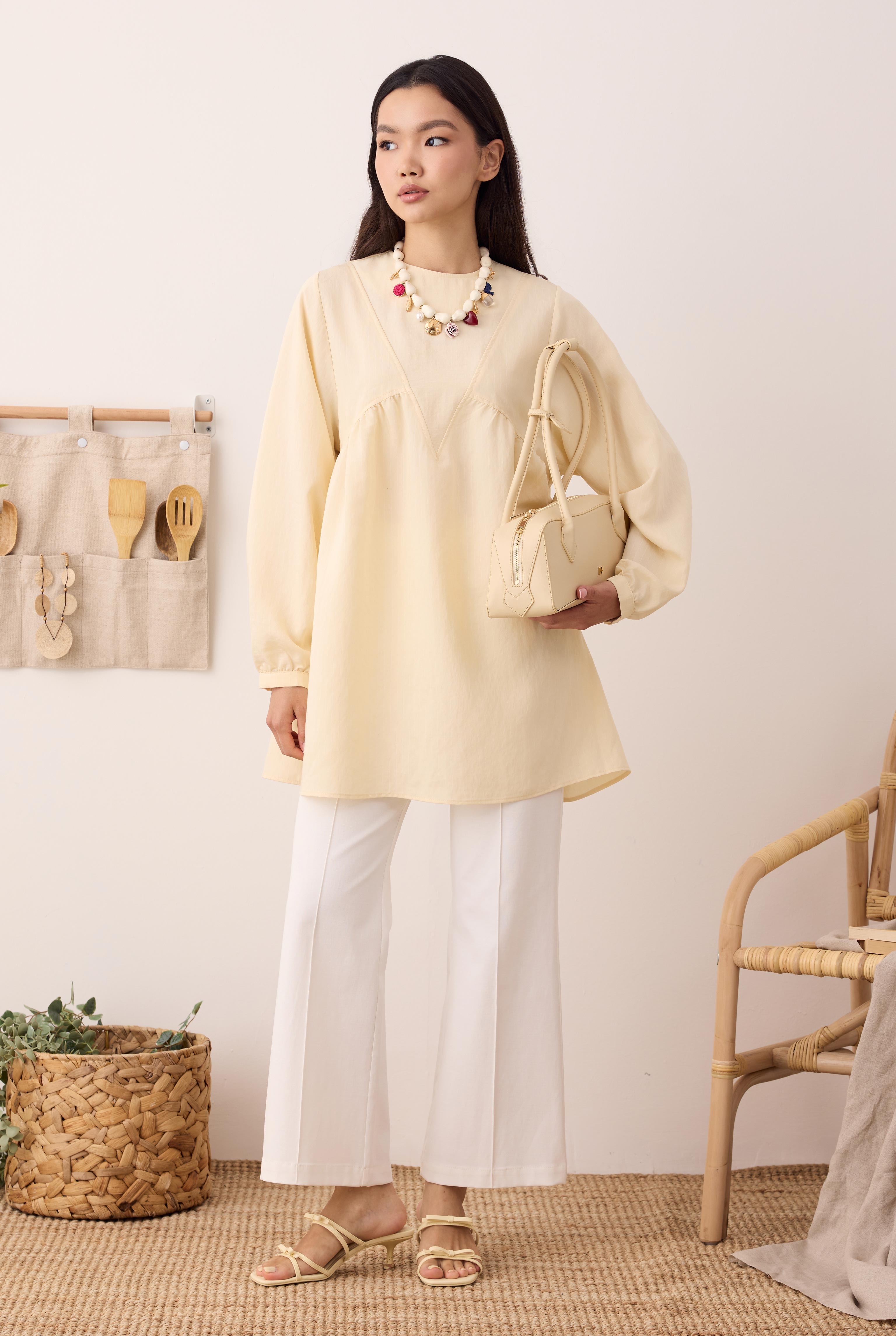 V Panama Tunik Vanilya - HE-QA