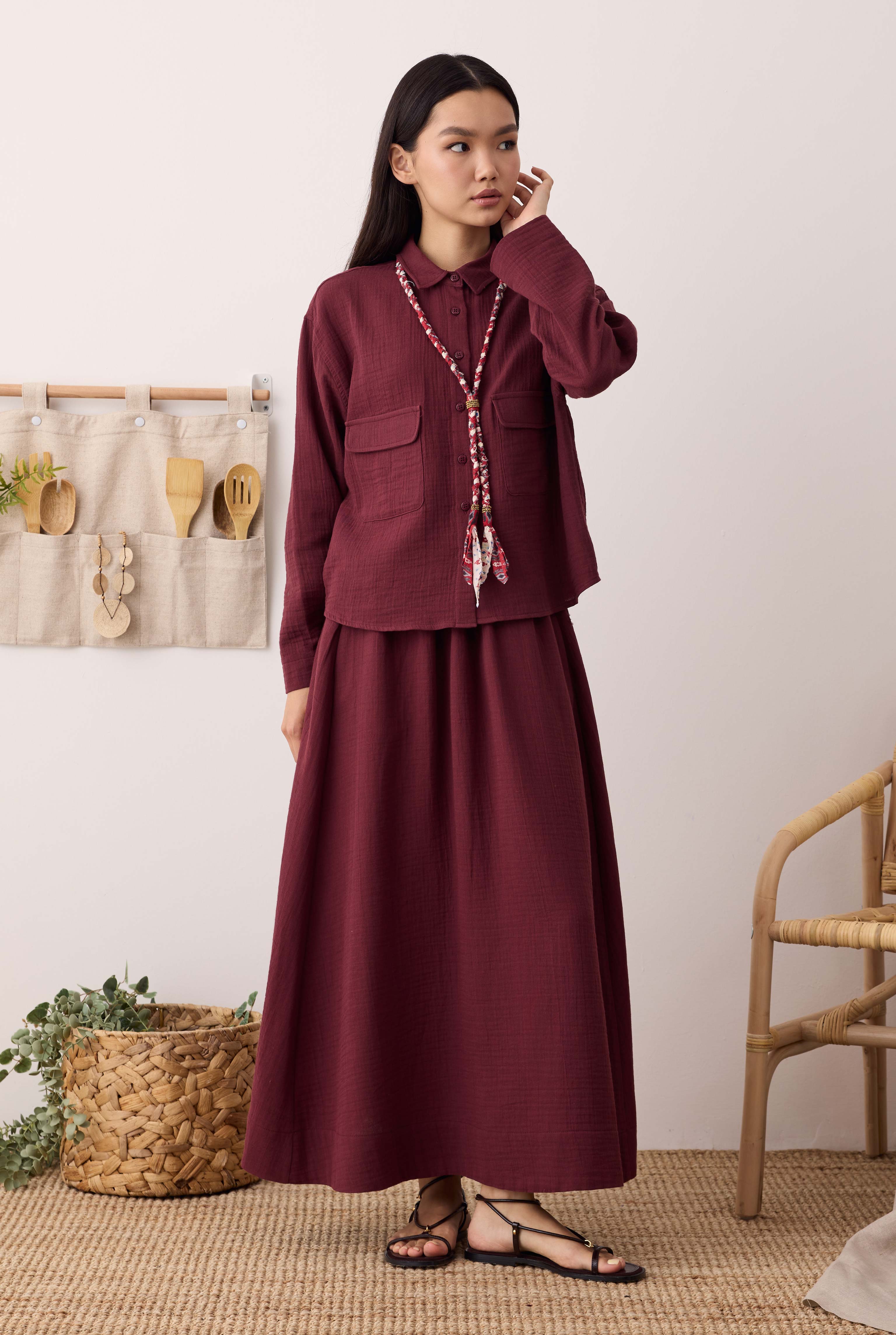 Müslin Etek Bordo - 2