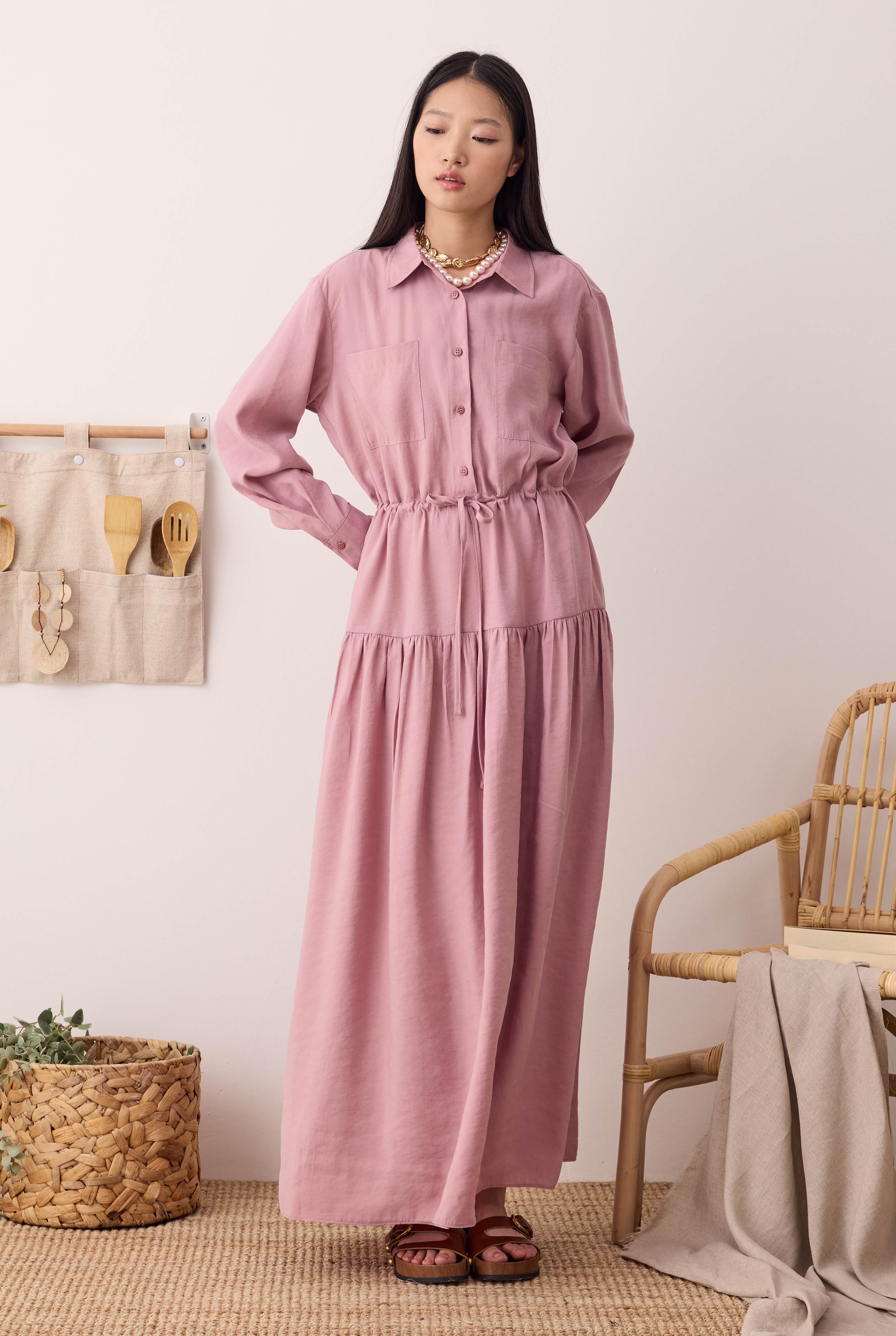 Büzgülü Modal Elbise Gül Kurusu - 4