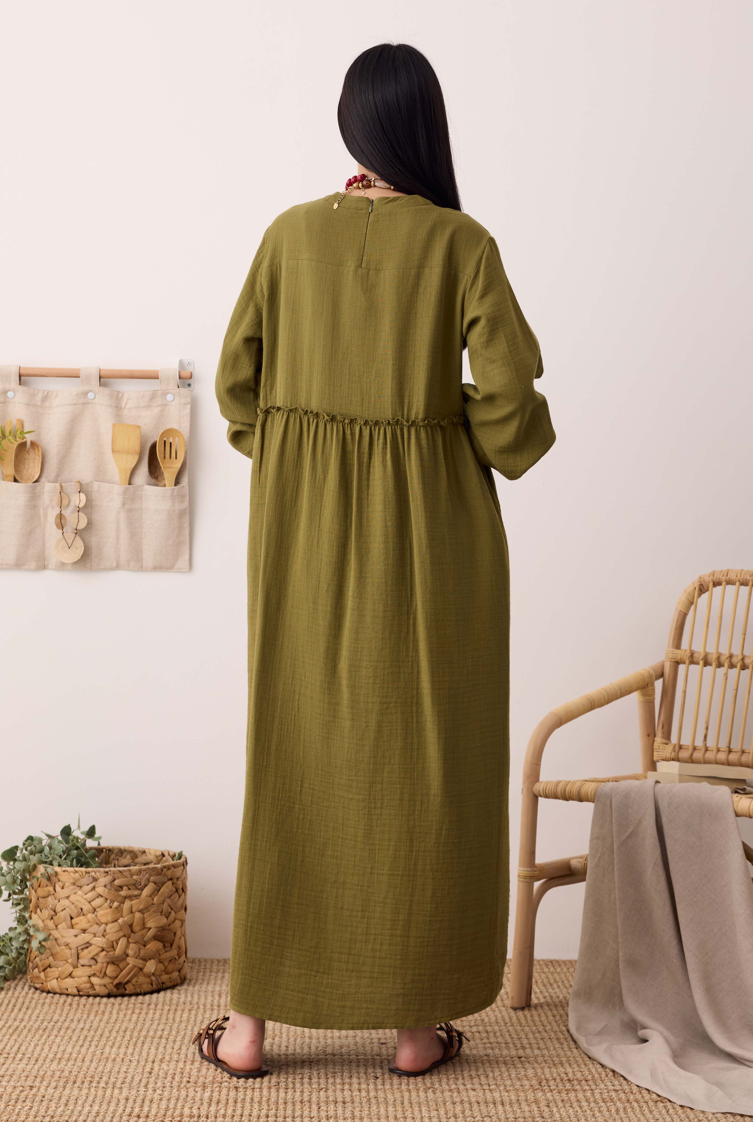 Müslin Elbise Yağ Yeşili - 5