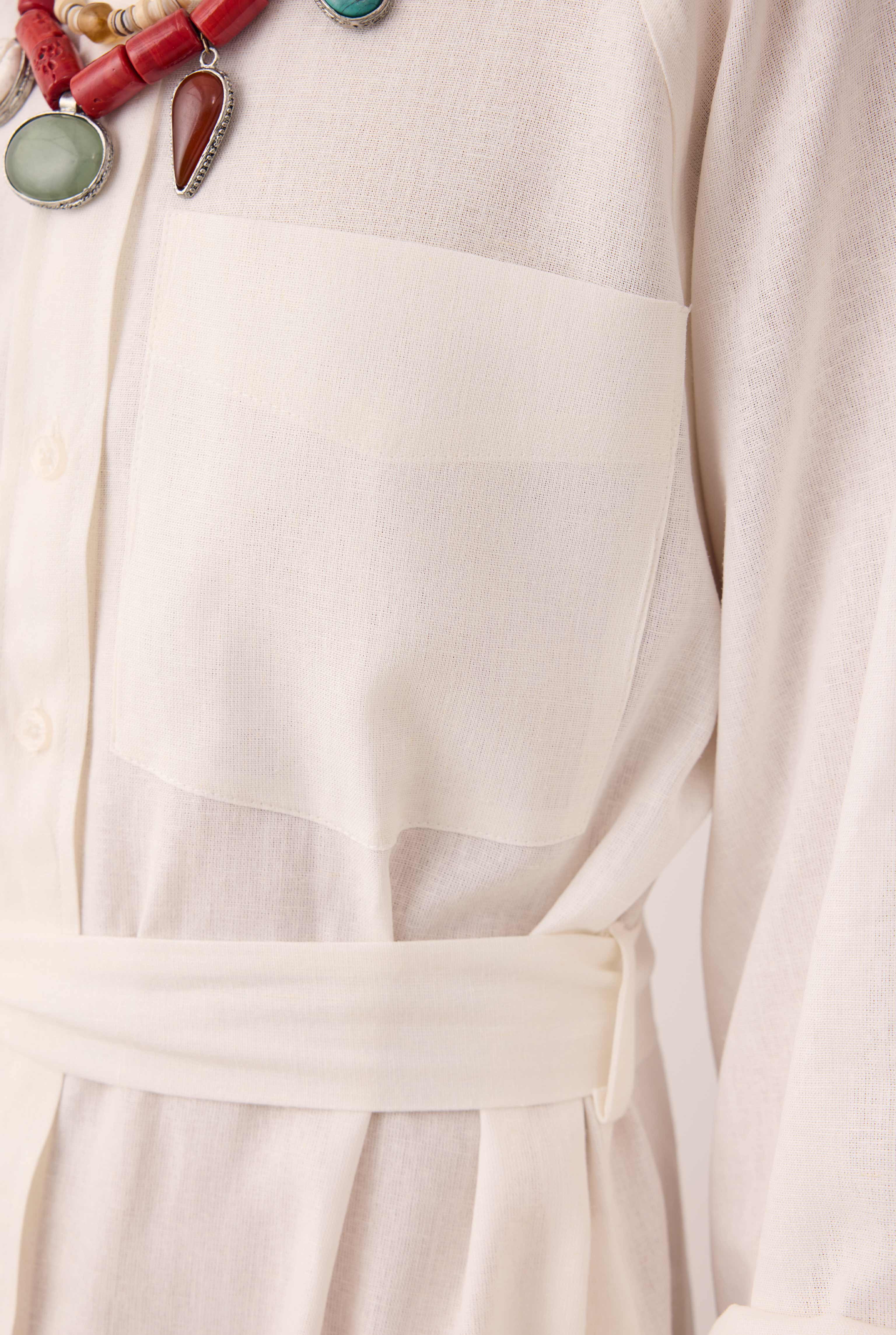 Raglan Sleeve Linen Dress Ecru - 3