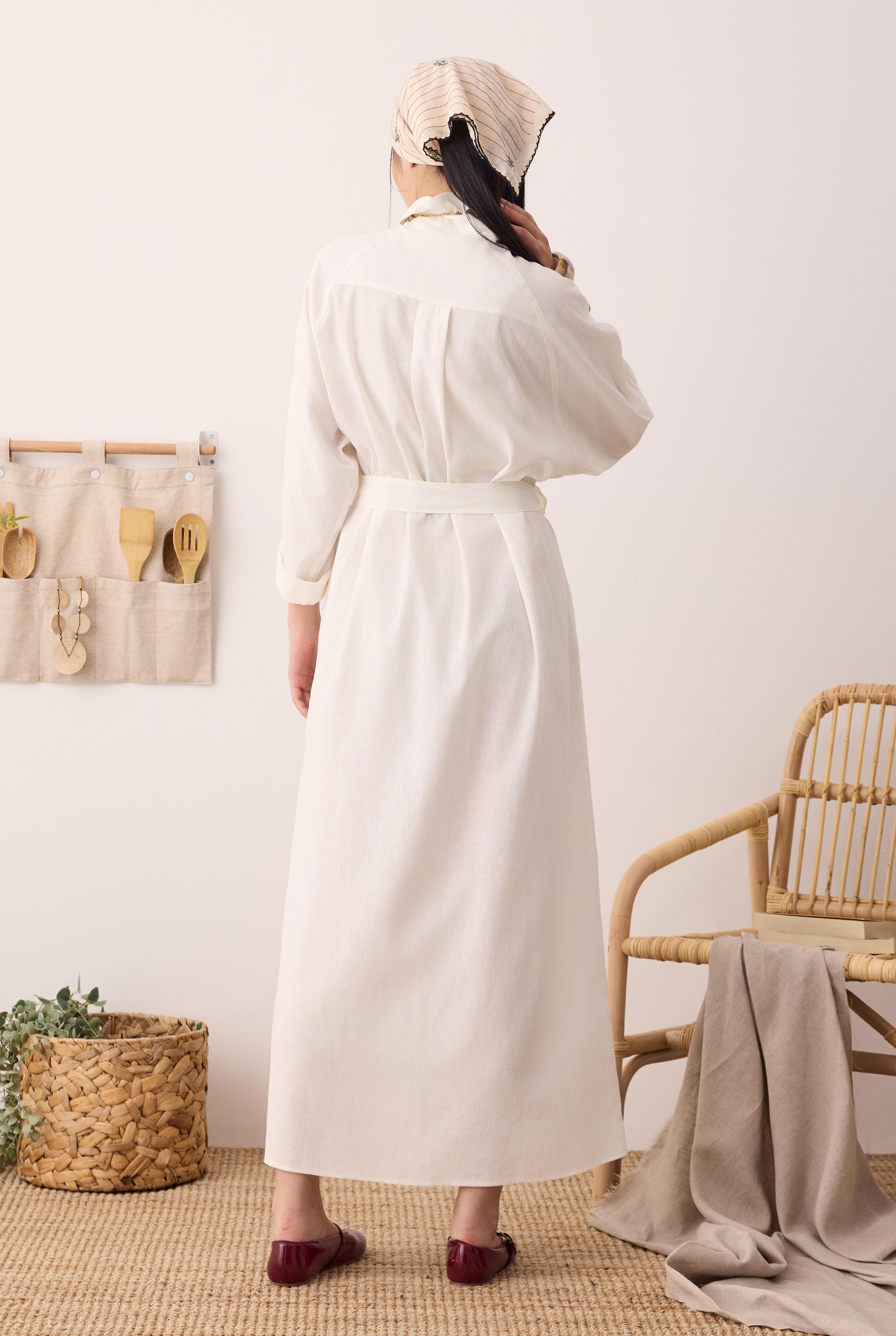 Raglan Sleeve Linen Dress Ecru - 4