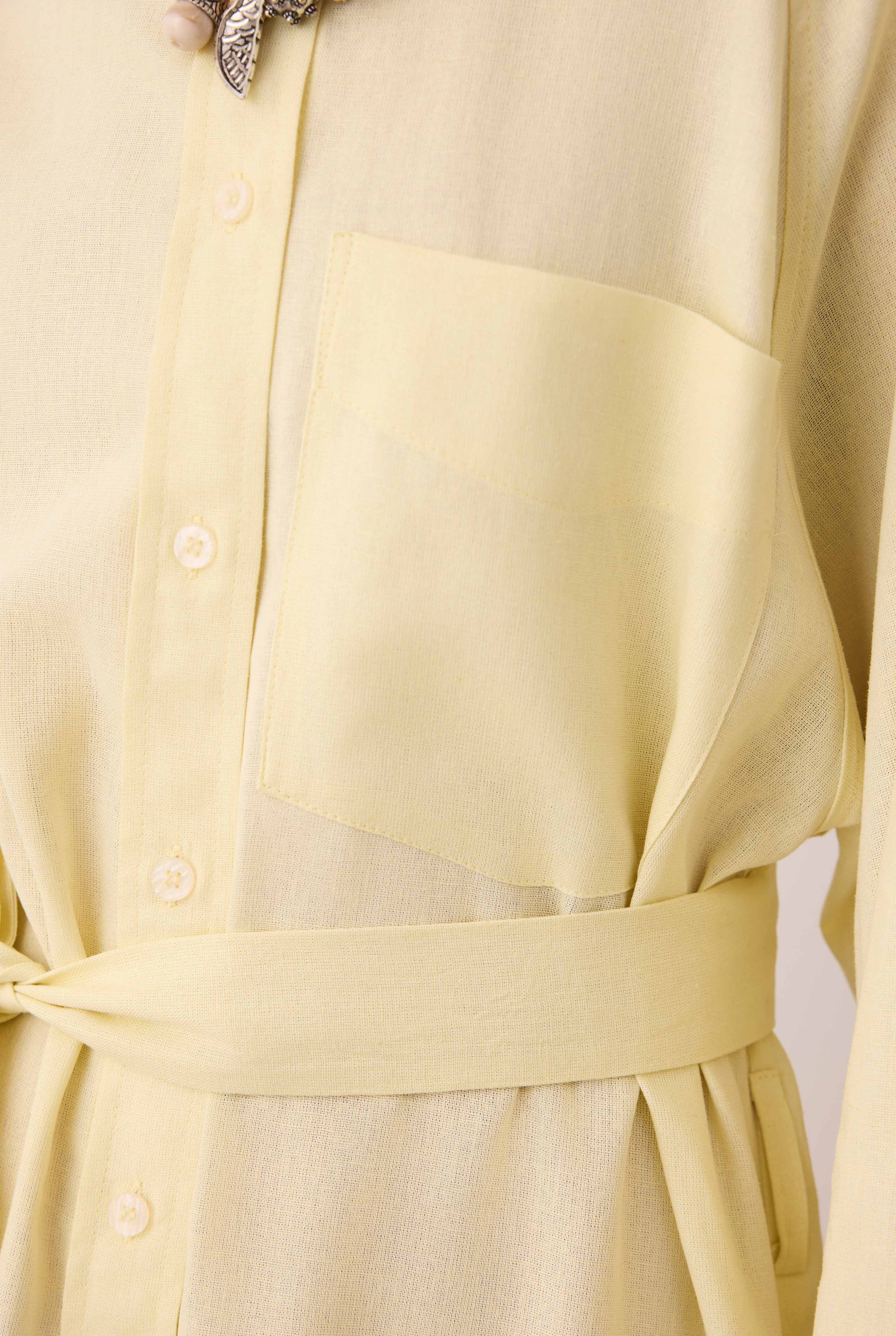 Raglan Sleeve Linen Dress Soft Yellow - 2