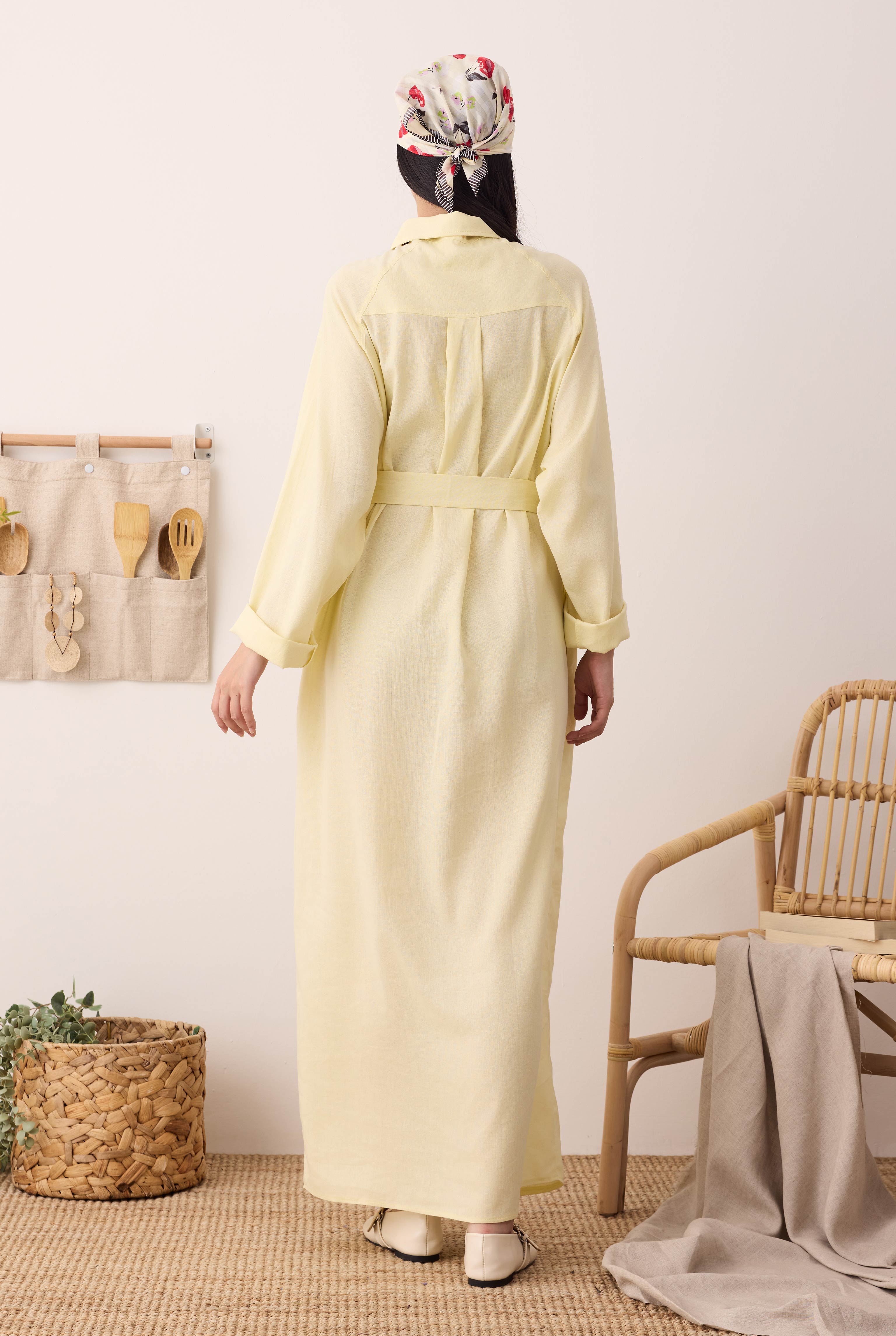 Raglan Sleeve Linen Dress Soft Yellow - 4