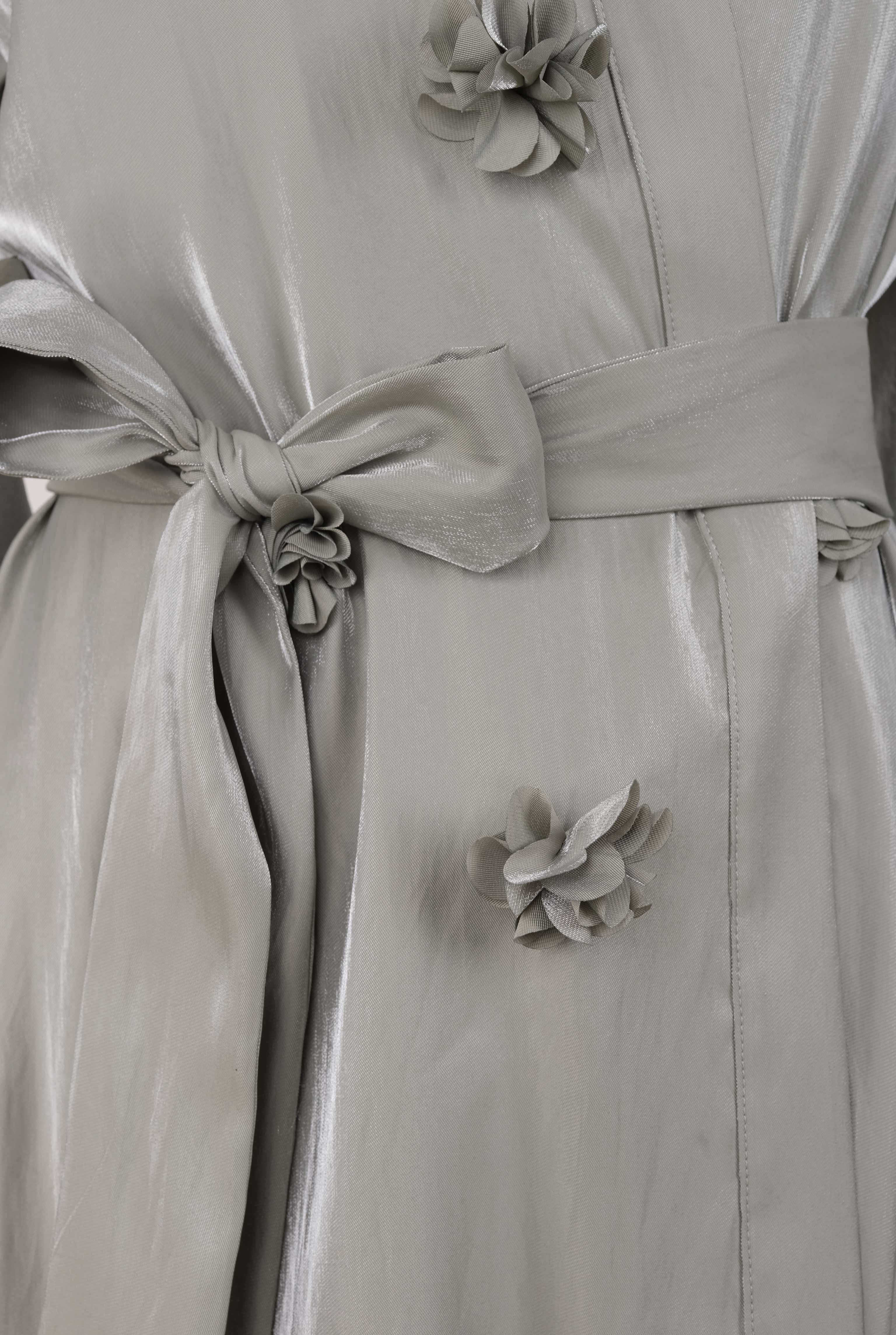 Çiçekli Aplikeli Abaya Çağla - 6