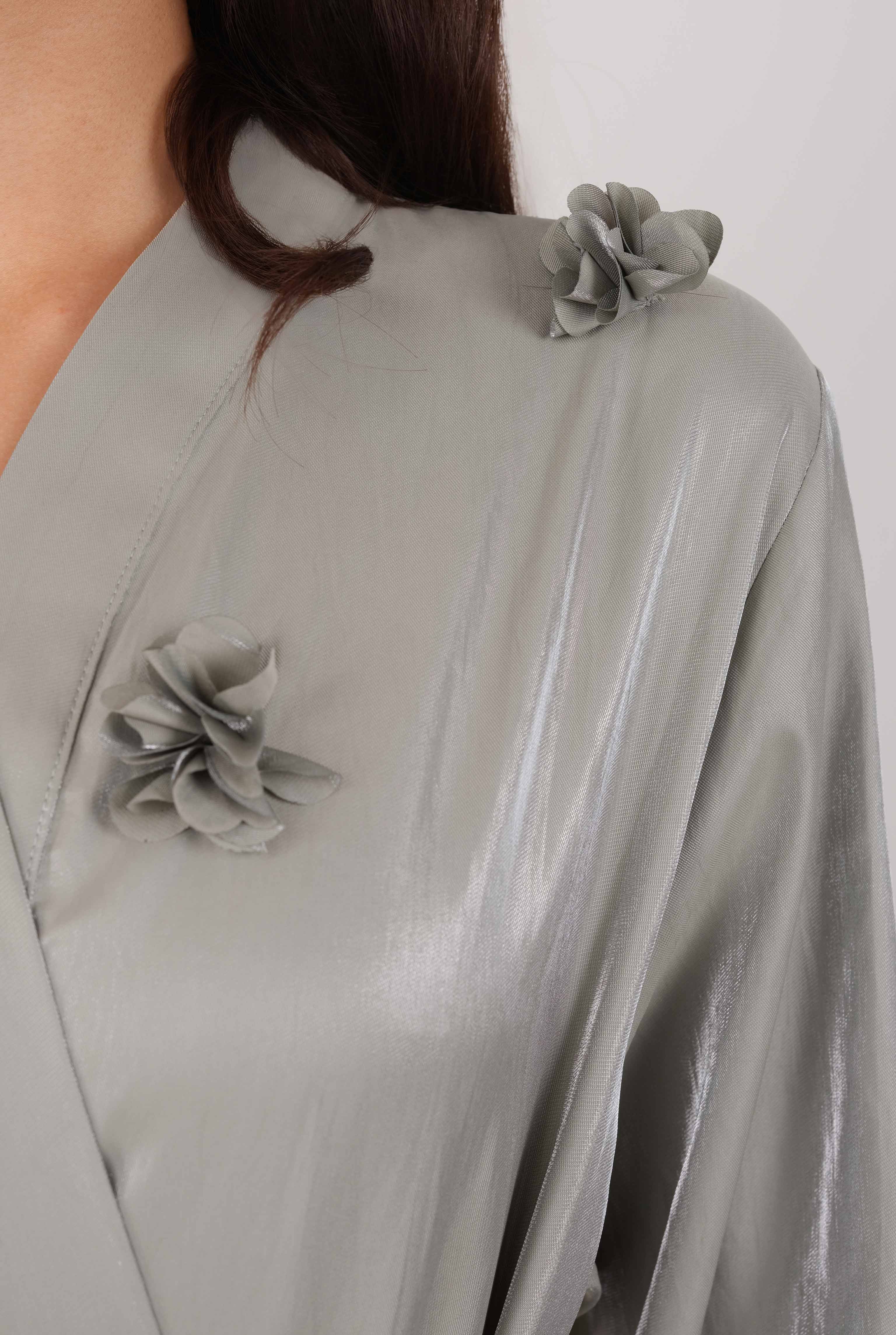 Çiçekli Aplikeli Abaya Çağla - 7