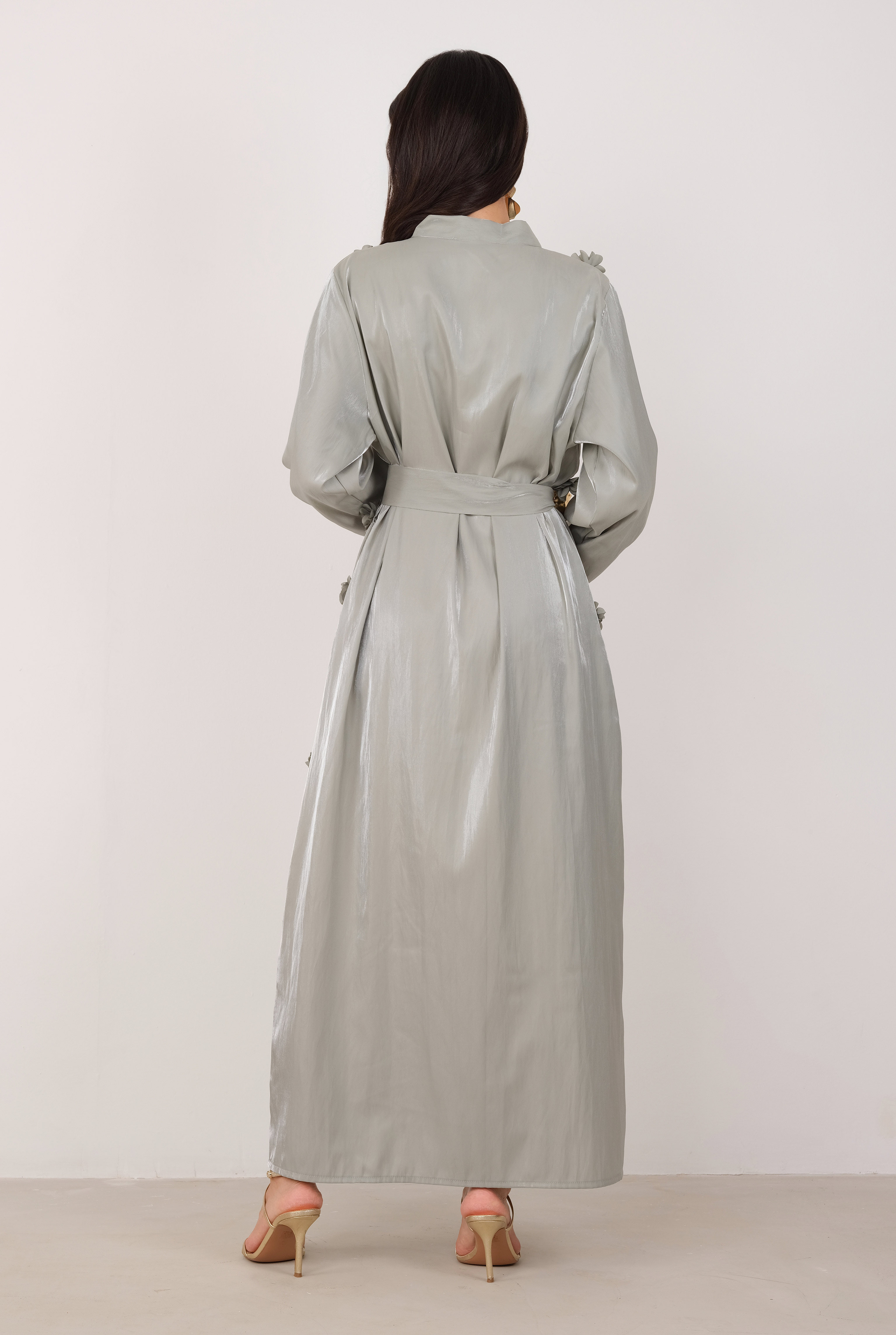 Çiçekli Aplikeli Abaya Çağla - 5