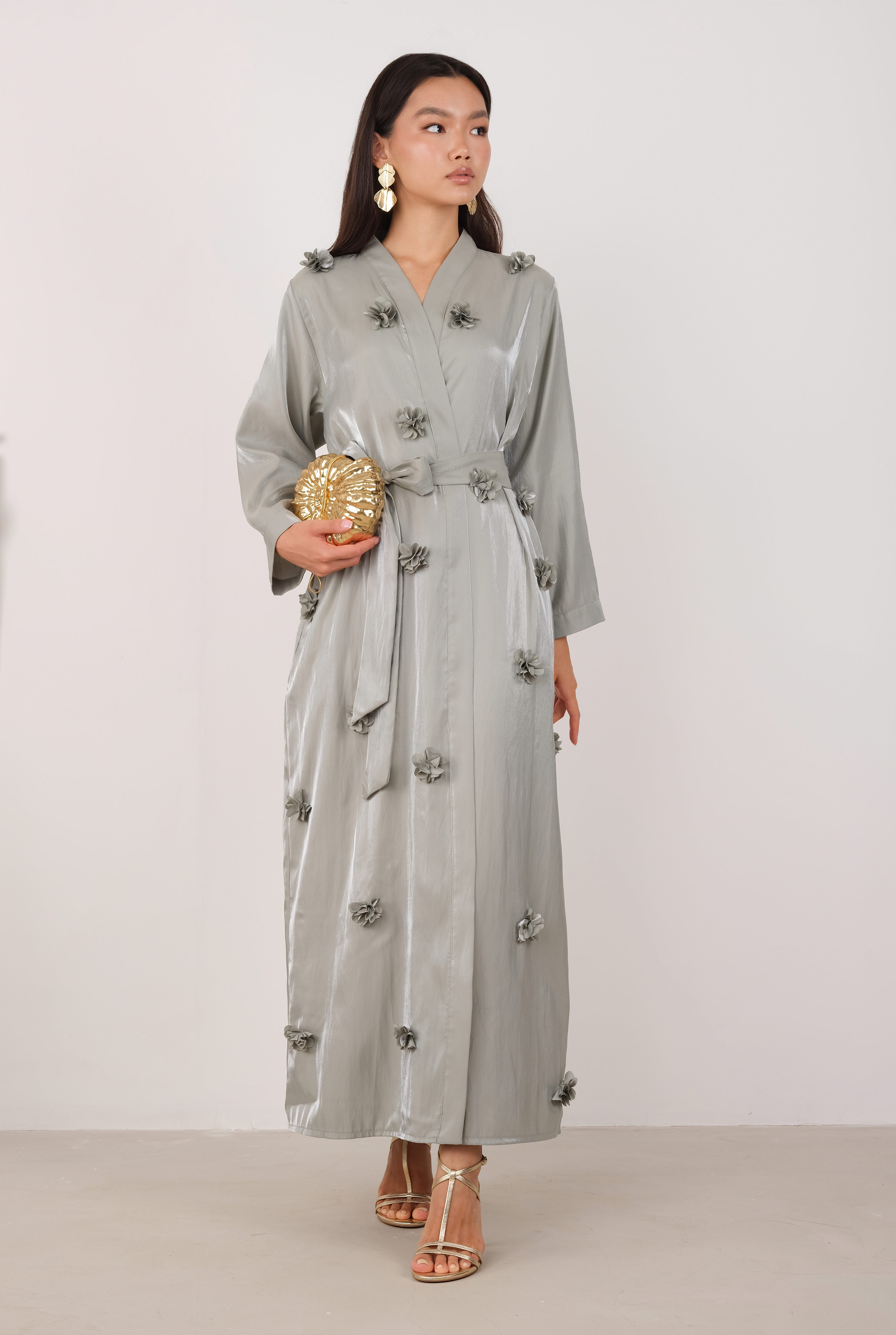 Çiçekli Aplikeli Abaya Çağla - 1