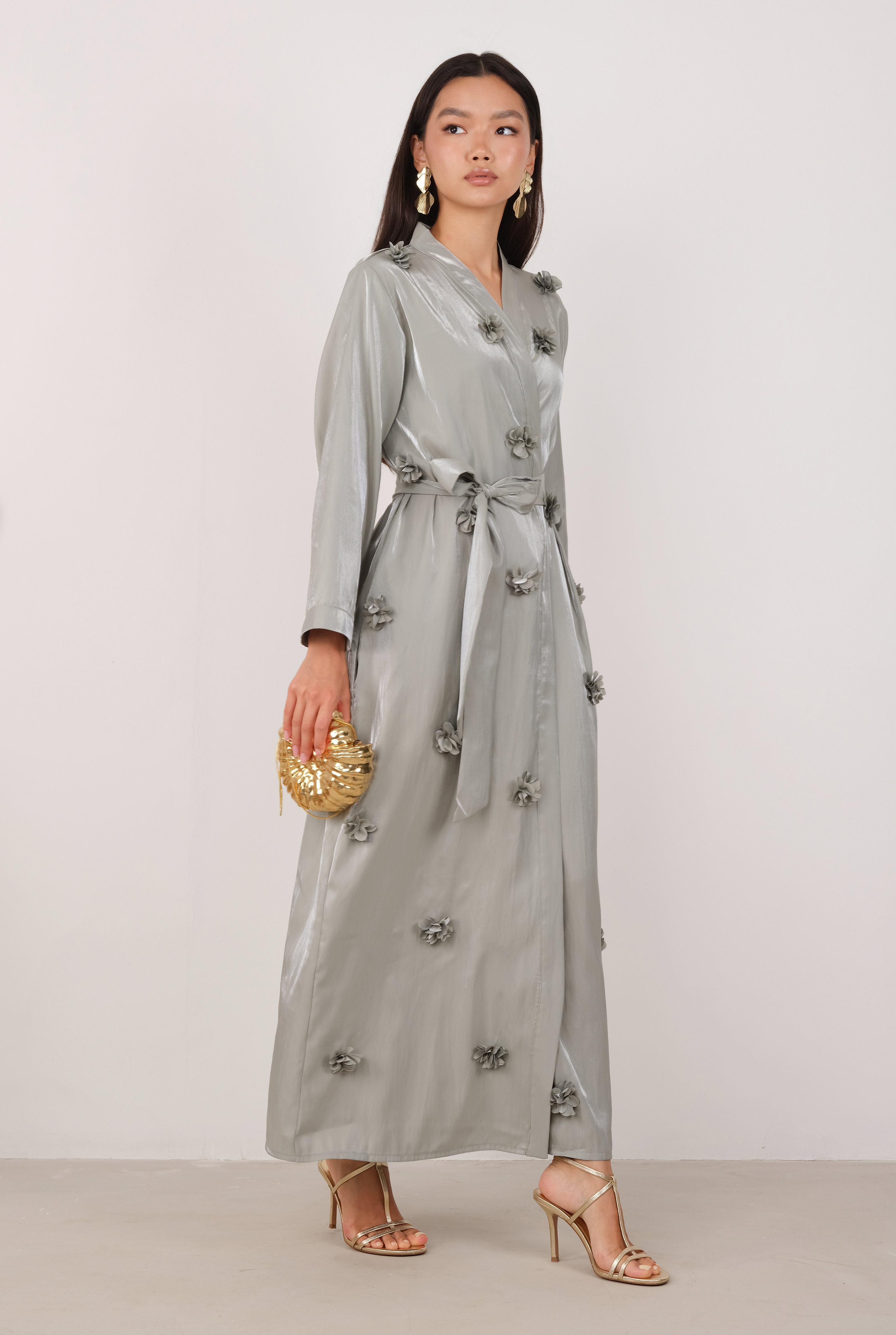 Çiçekli Aplikeli Abaya Çağla - 3