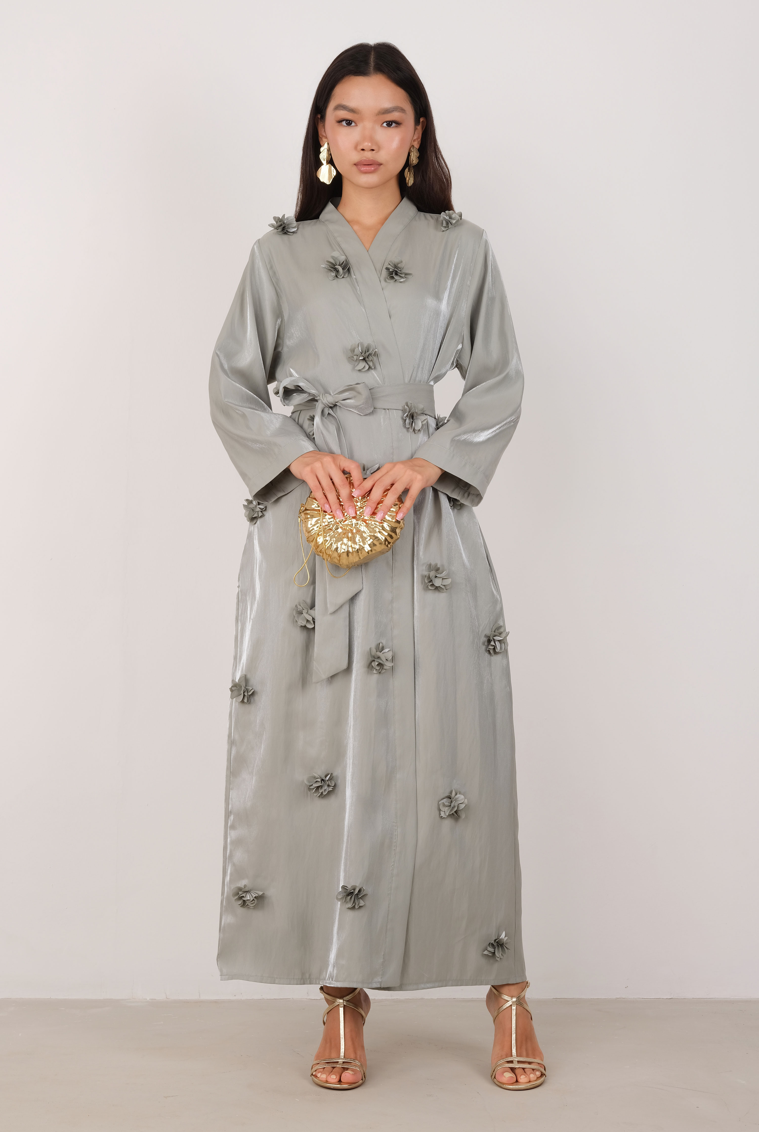 Çiçekli Aplikeli Abaya Çağla - 4