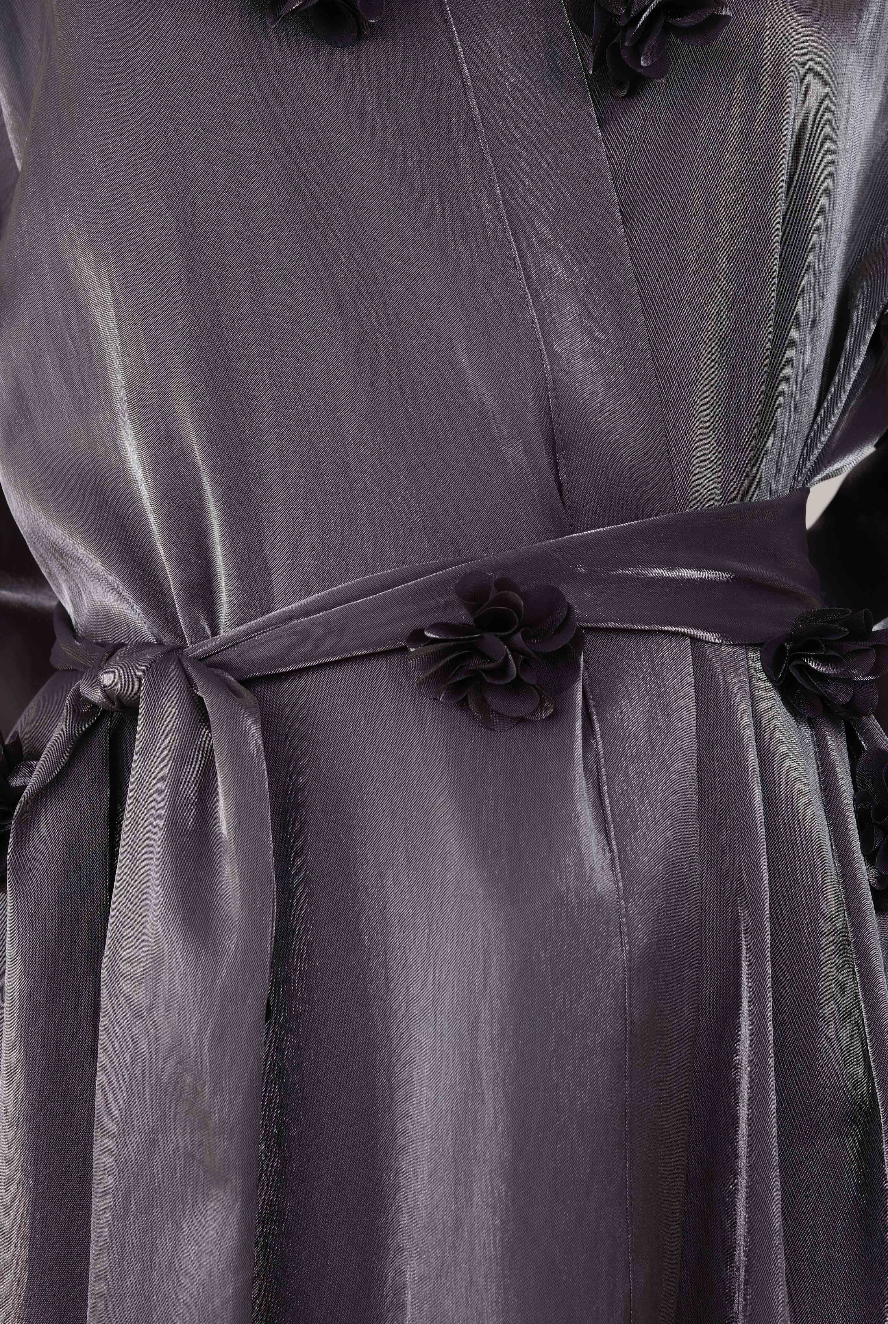 Çiçekli Aplikeli Abaya Siyah - 5