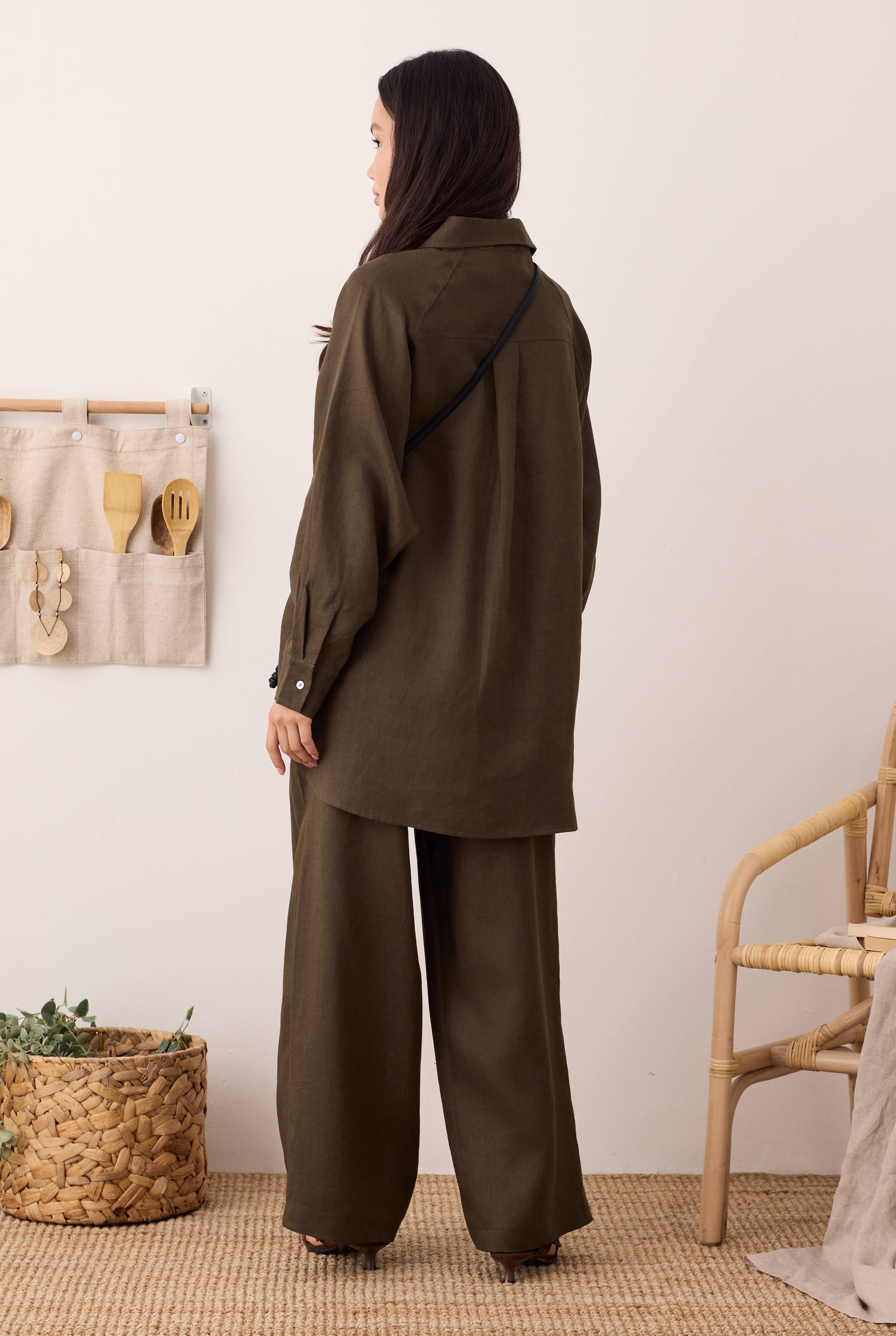 Pileli Basic Keten Pantolon Fındık - 2