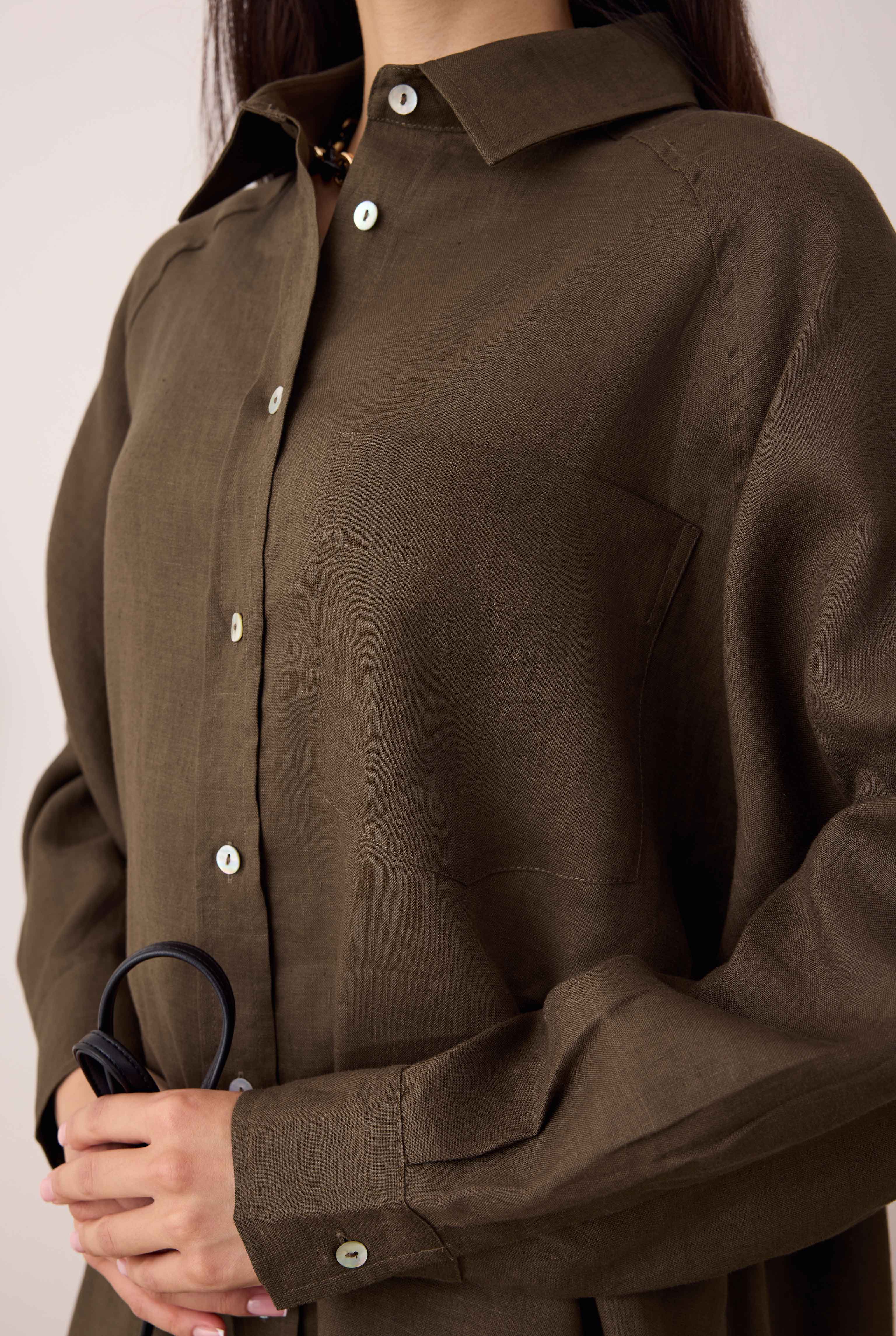 Reglan Kol Basic Keten Gömlek Fındık - 4