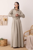 Pleated Long Linen Dress Pearl 