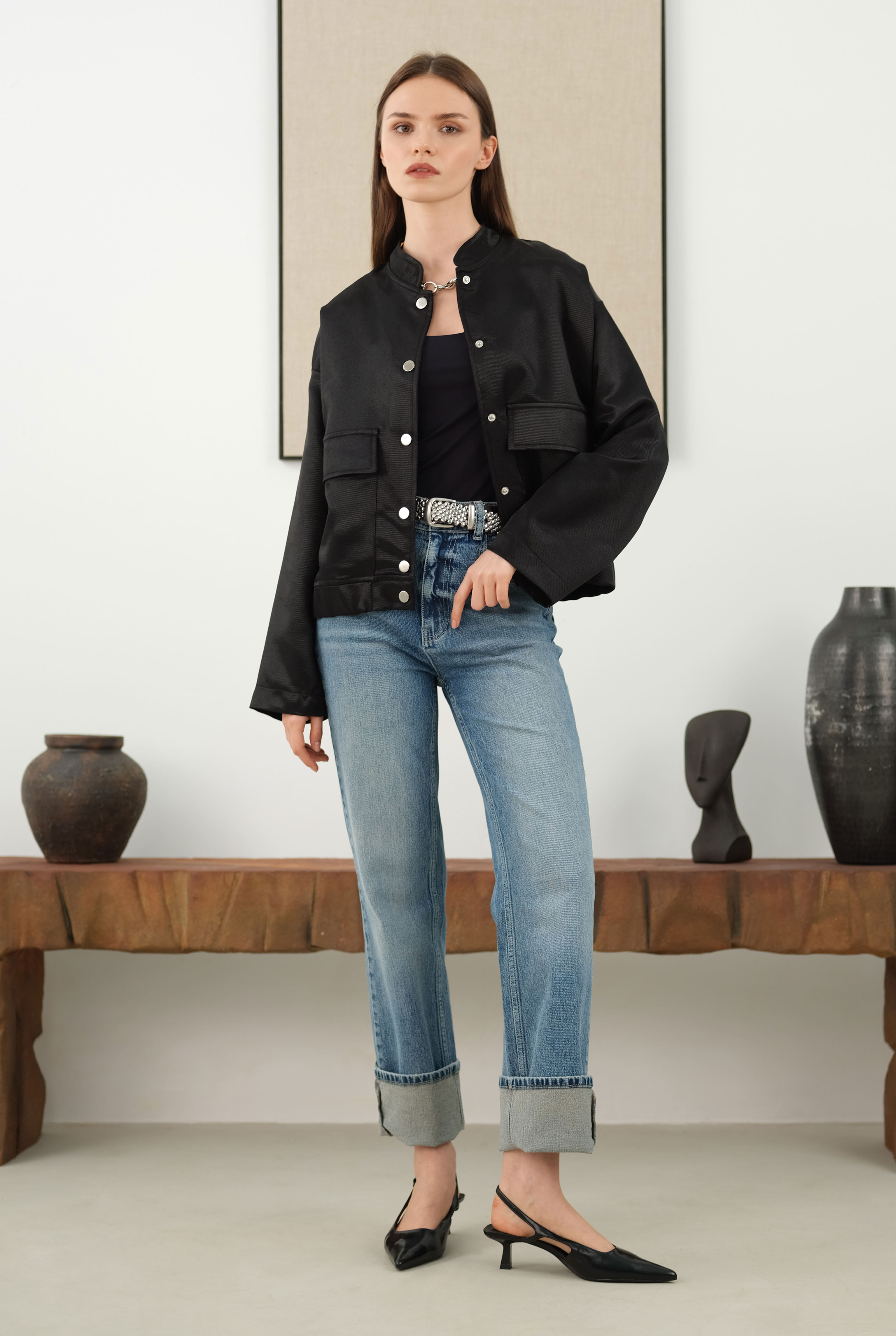 Brooch Detailed Bomber Jacket Black - 6