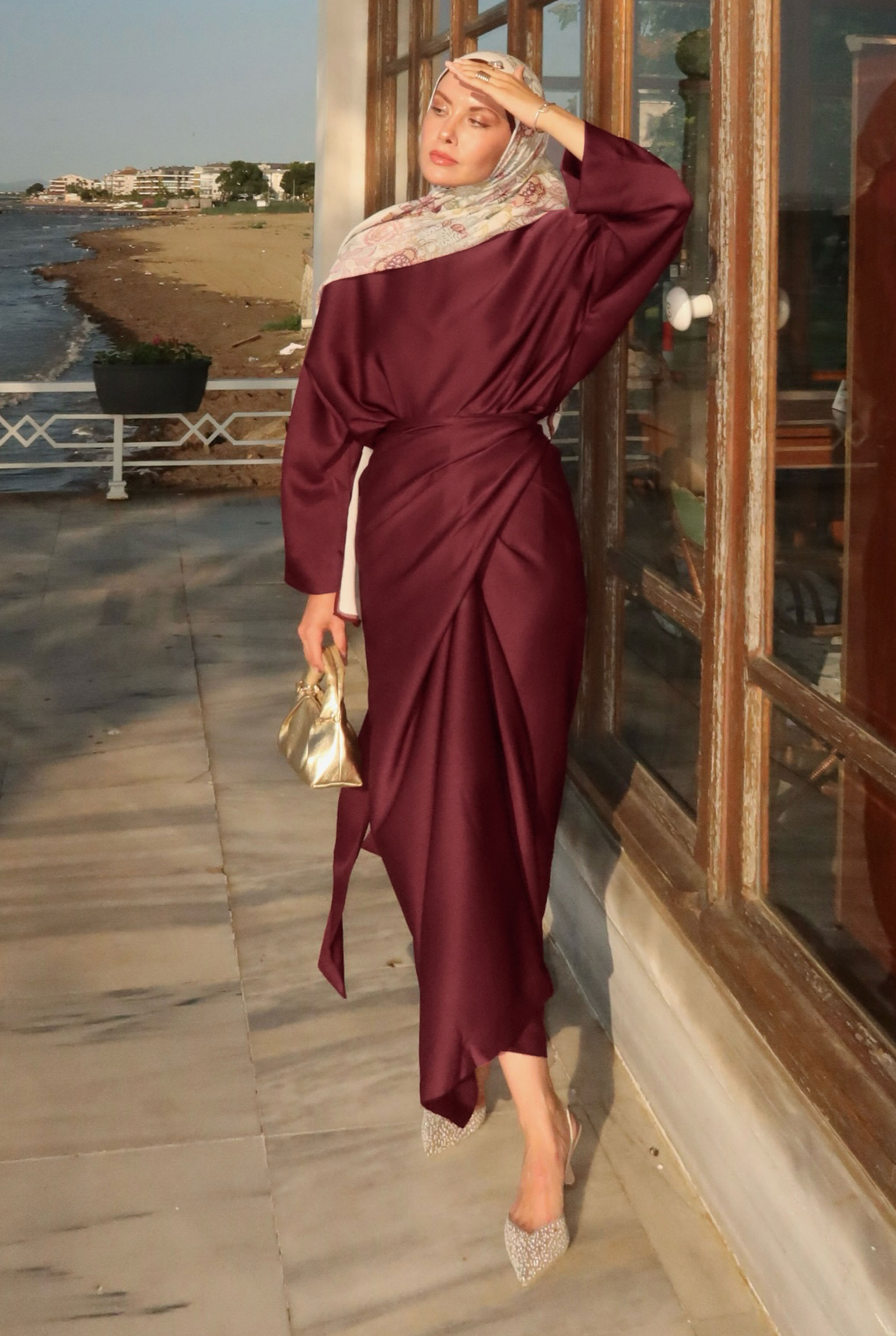 Two-piece Basic Dress Bordeaux - HE-QA