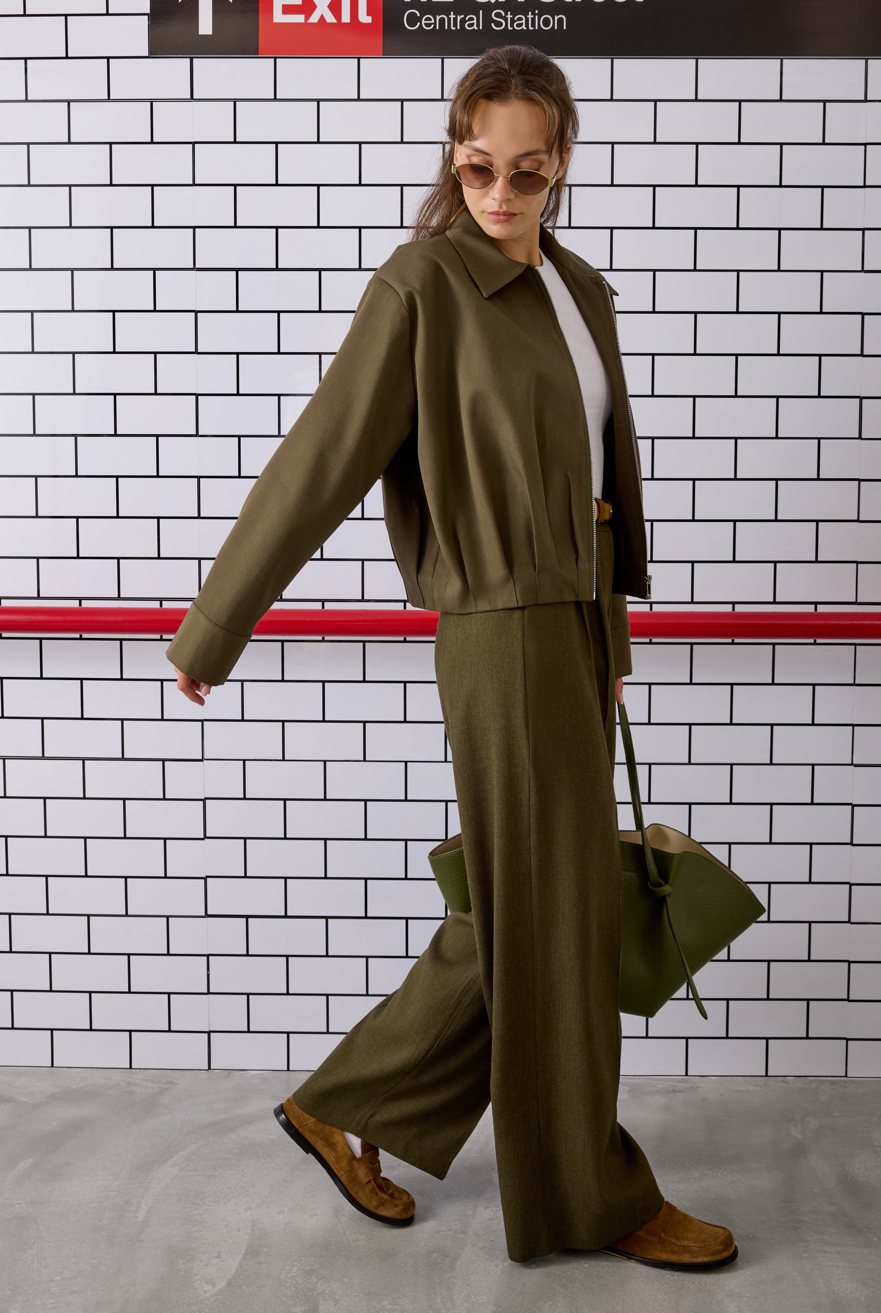 Pleated Poly-Viscose Jacket Khaki - 4