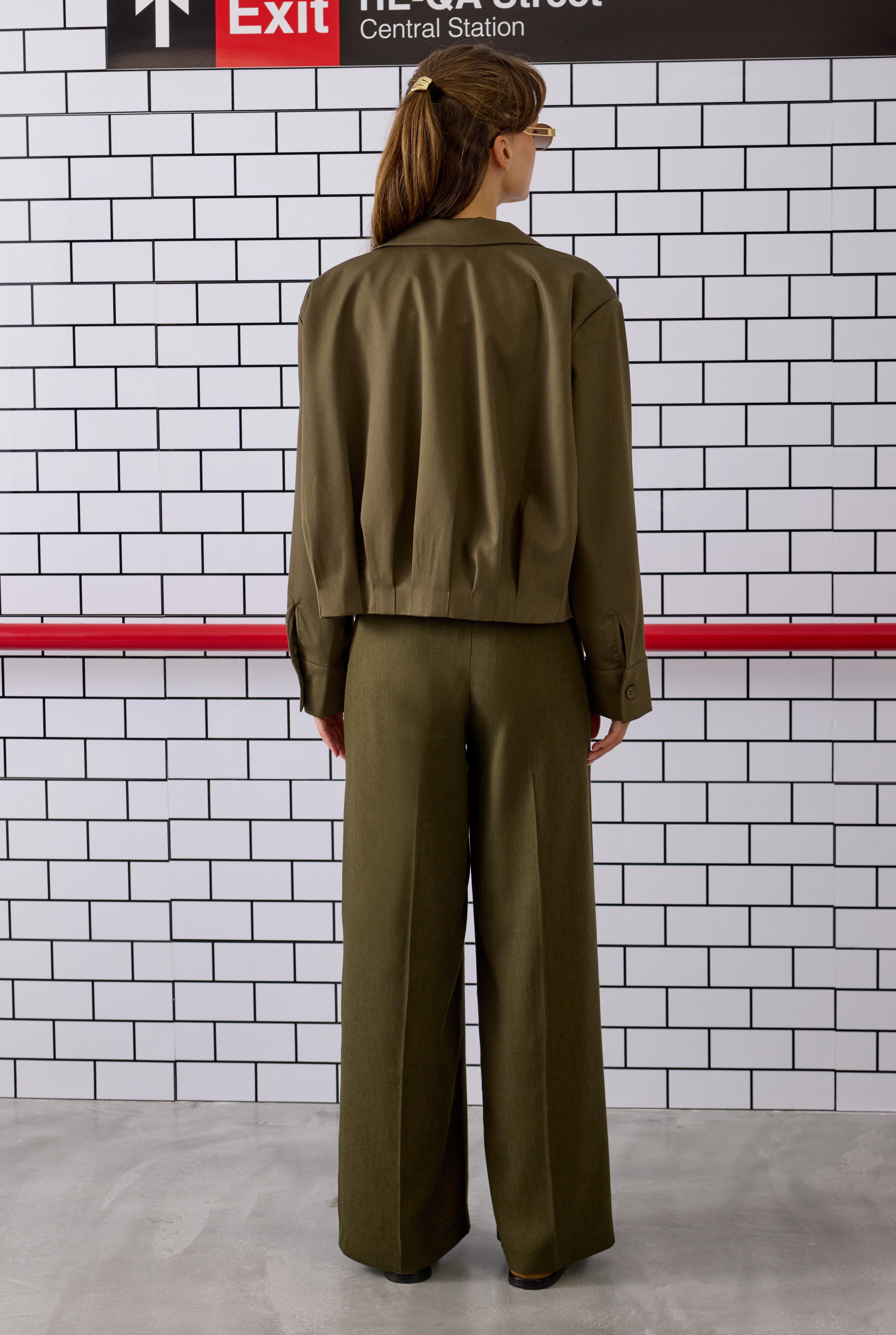 Pleated Poly-Viscose Jacket Khaki - 5