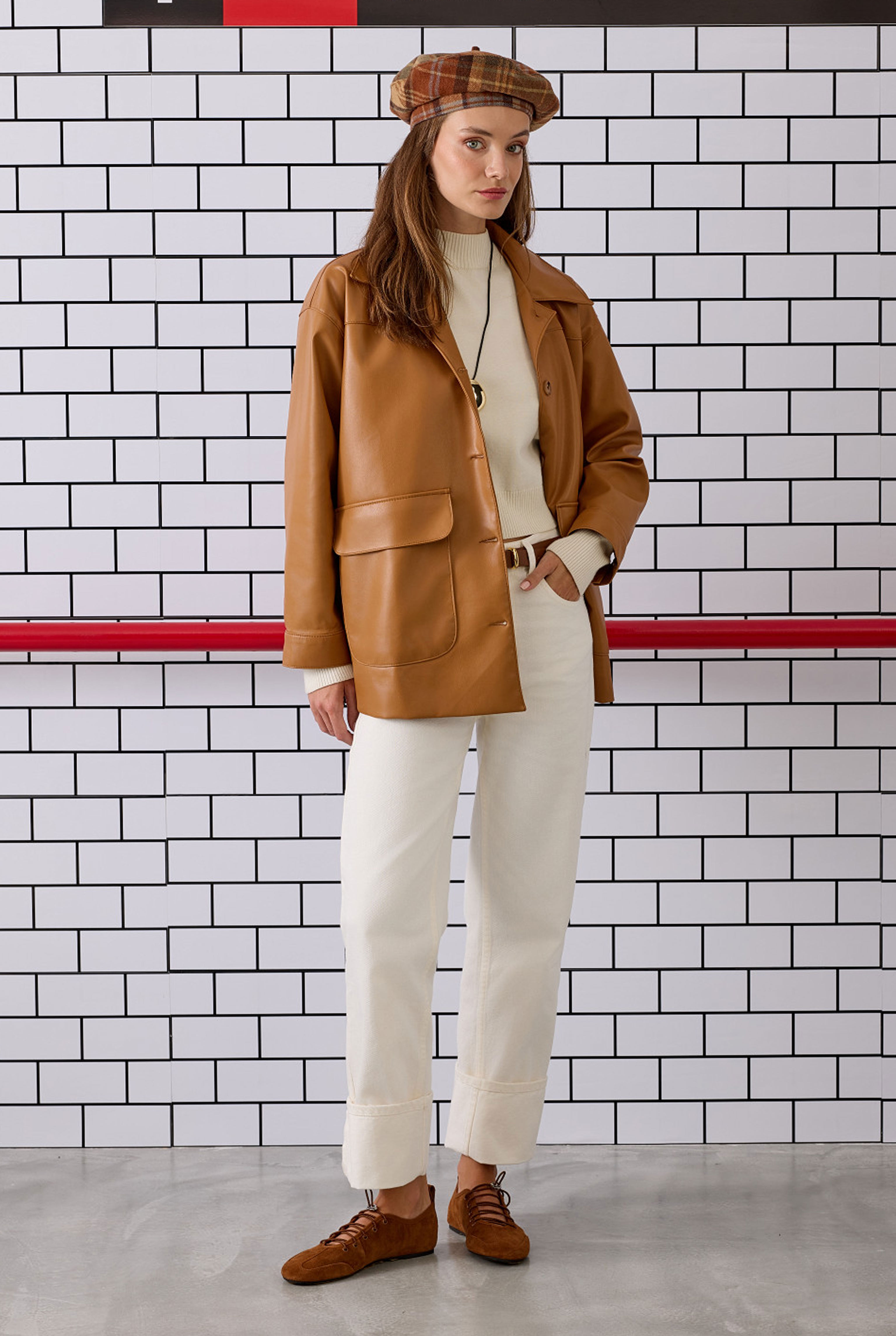 Sport Cut Leather Jacket Camel - 5