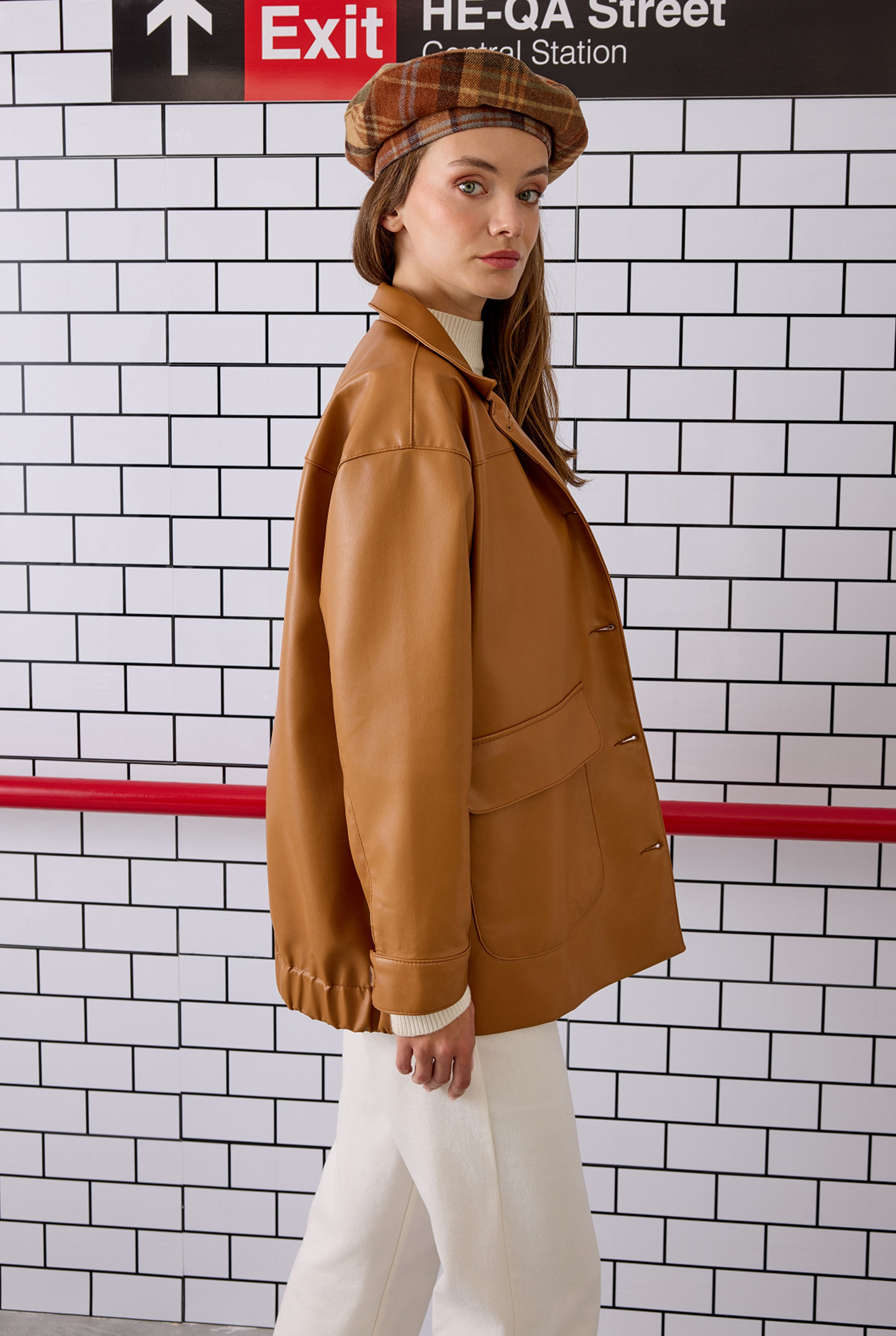 Sport Cut Leather Jacket Camel - 7