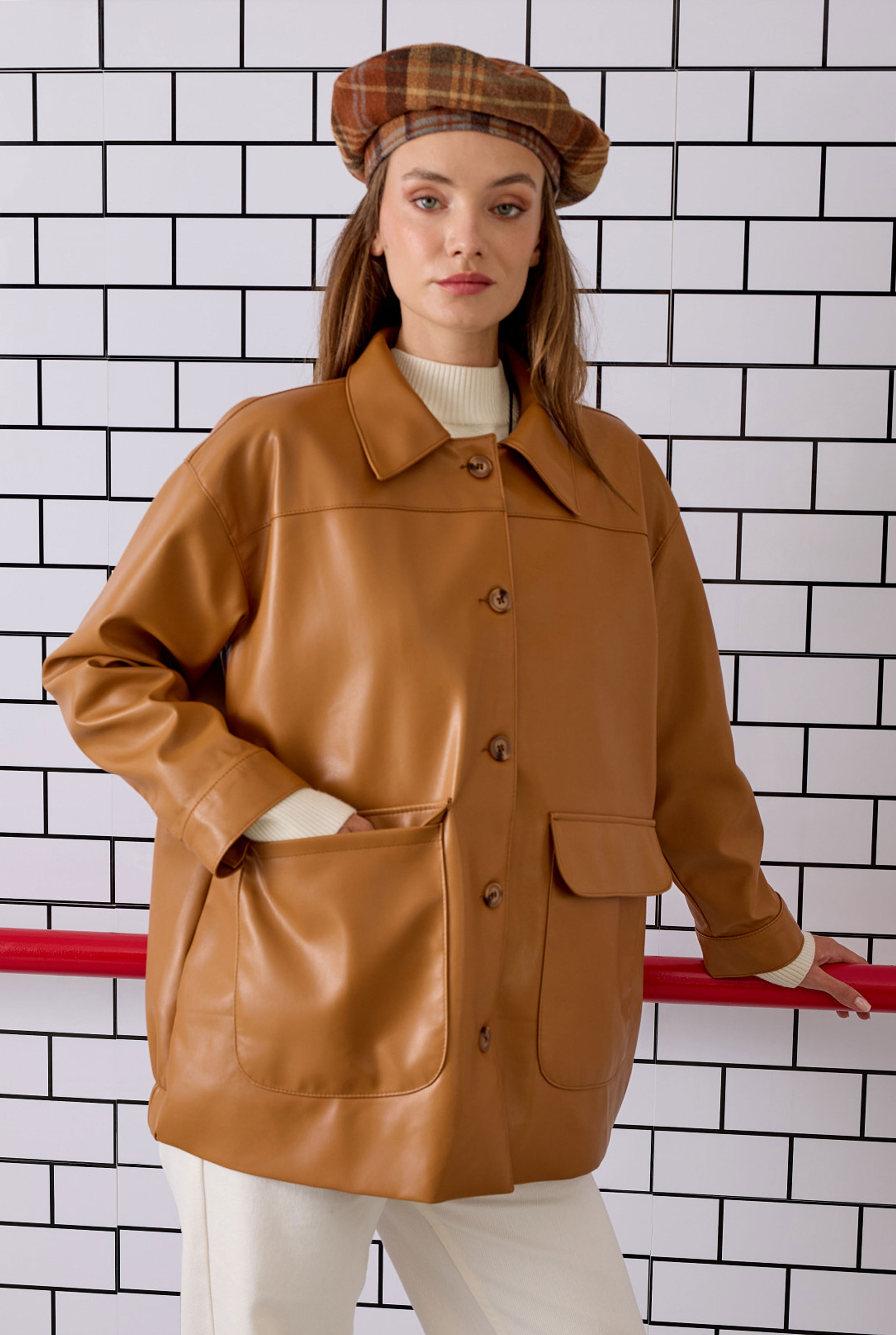 Sport Cut Leather Jacket Camel - 8