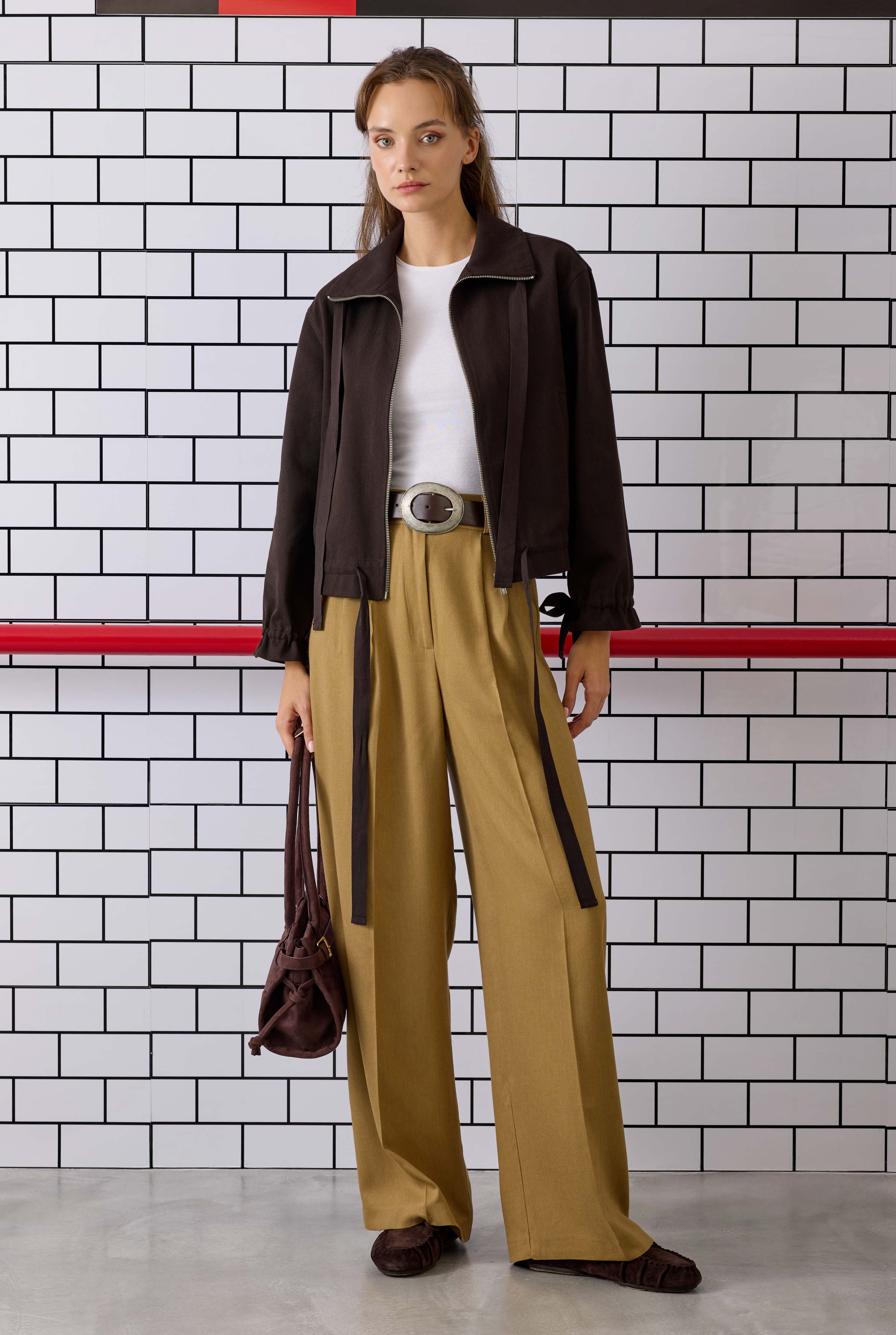 Pleated Detail Palazzo Trousers Camel - 2