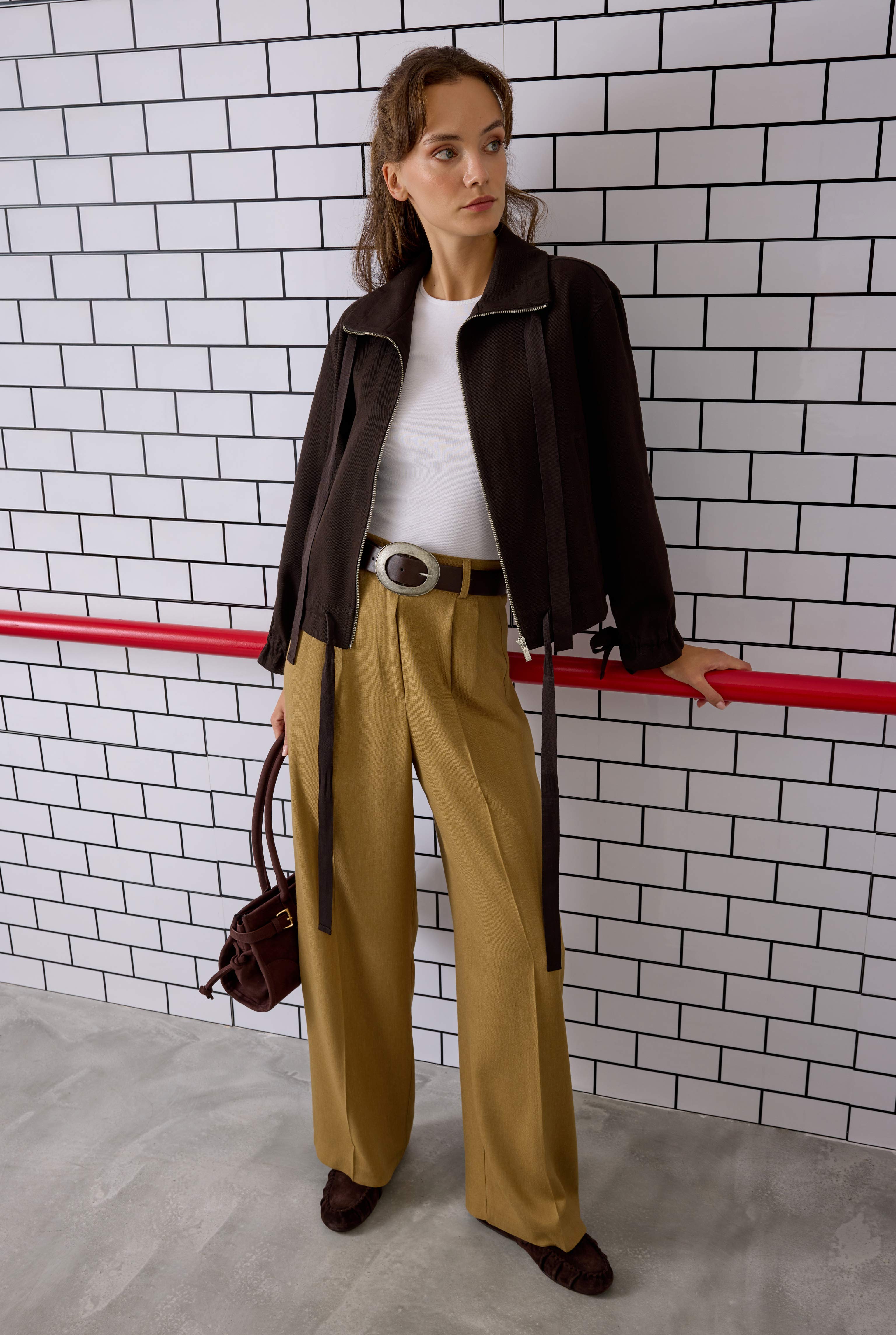 Pleated Detail Palazzo Trousers Camel - 1