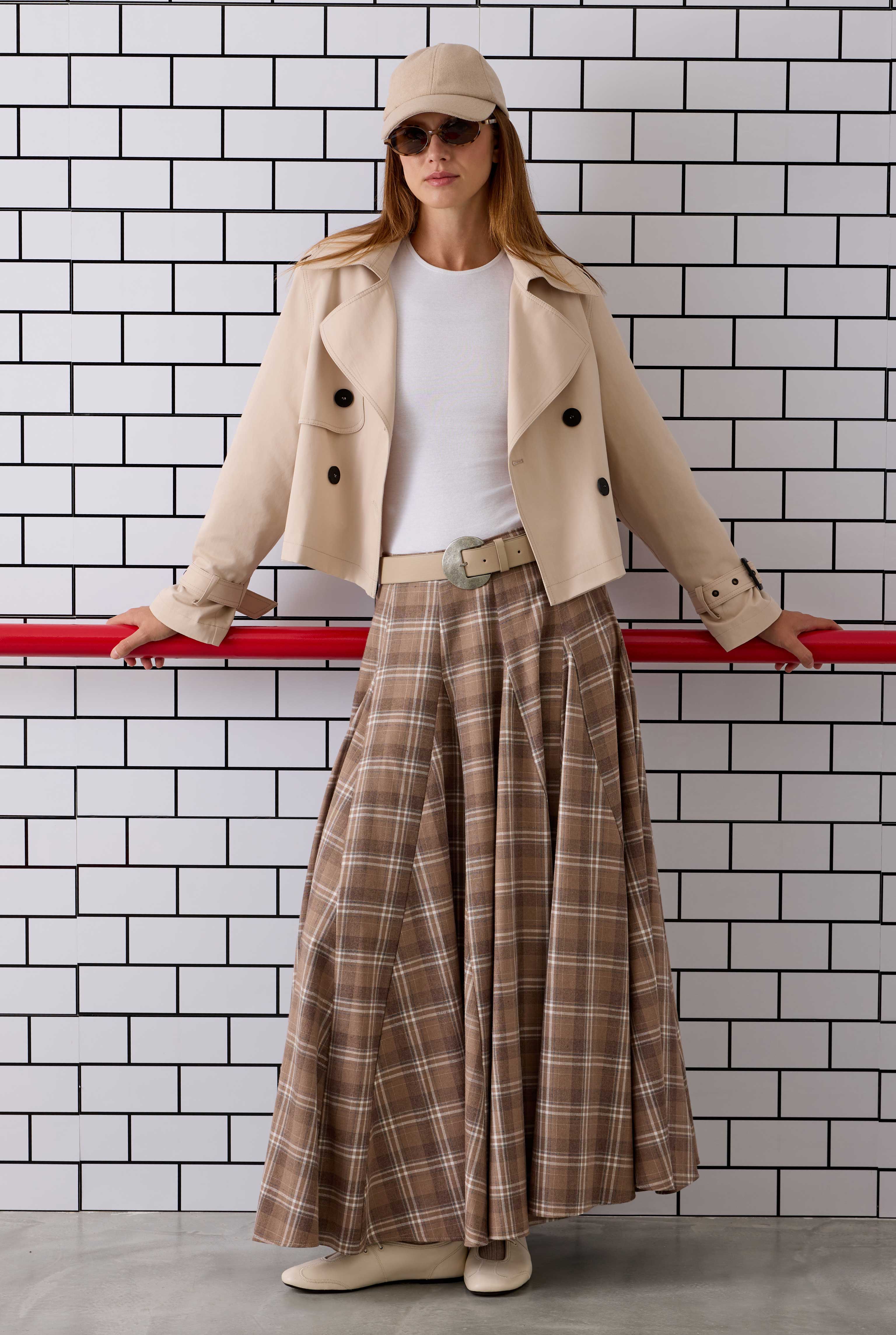Ruffled Plaid Skirt Beige - 2