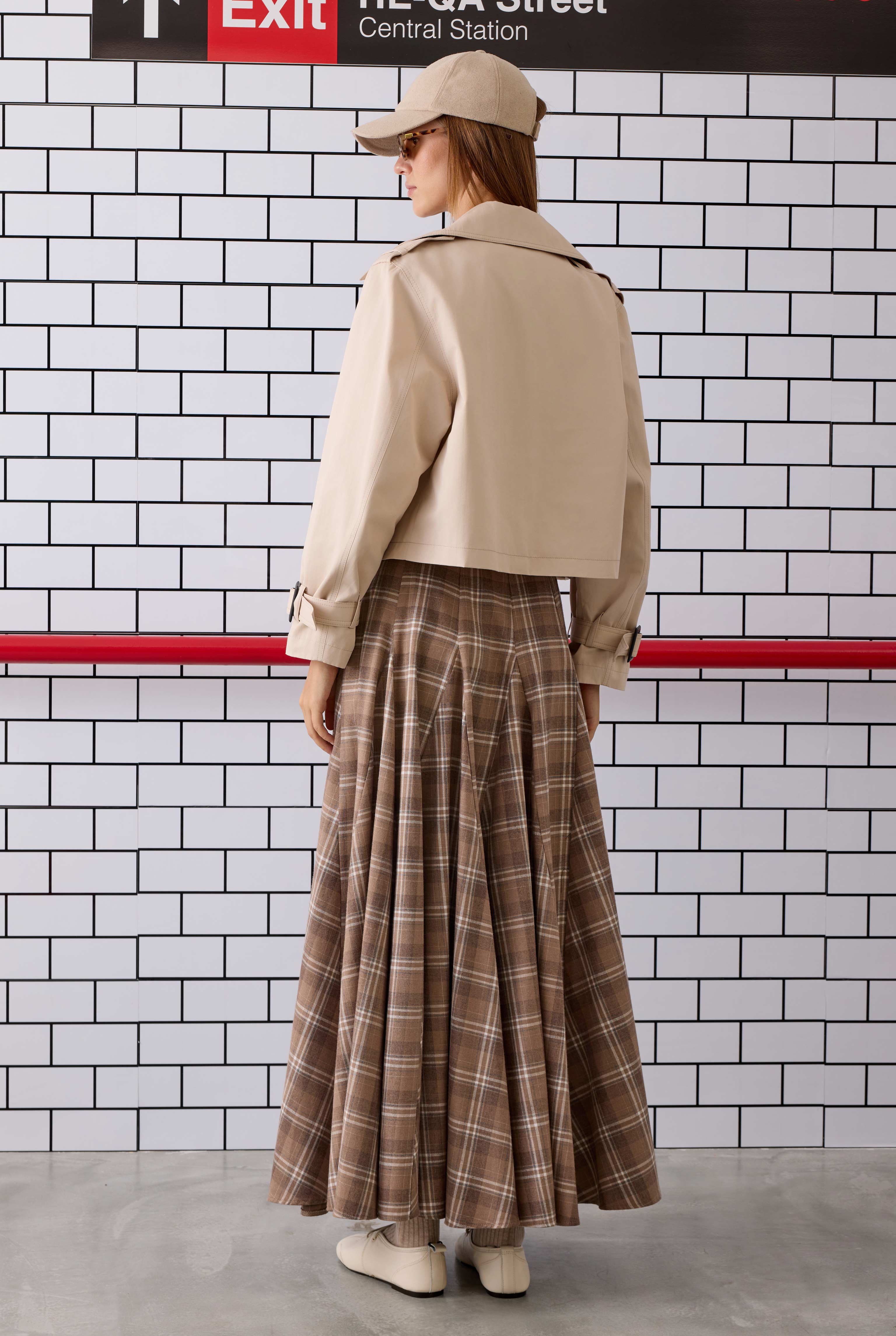Ruffled Plaid Skirt Beige - 3