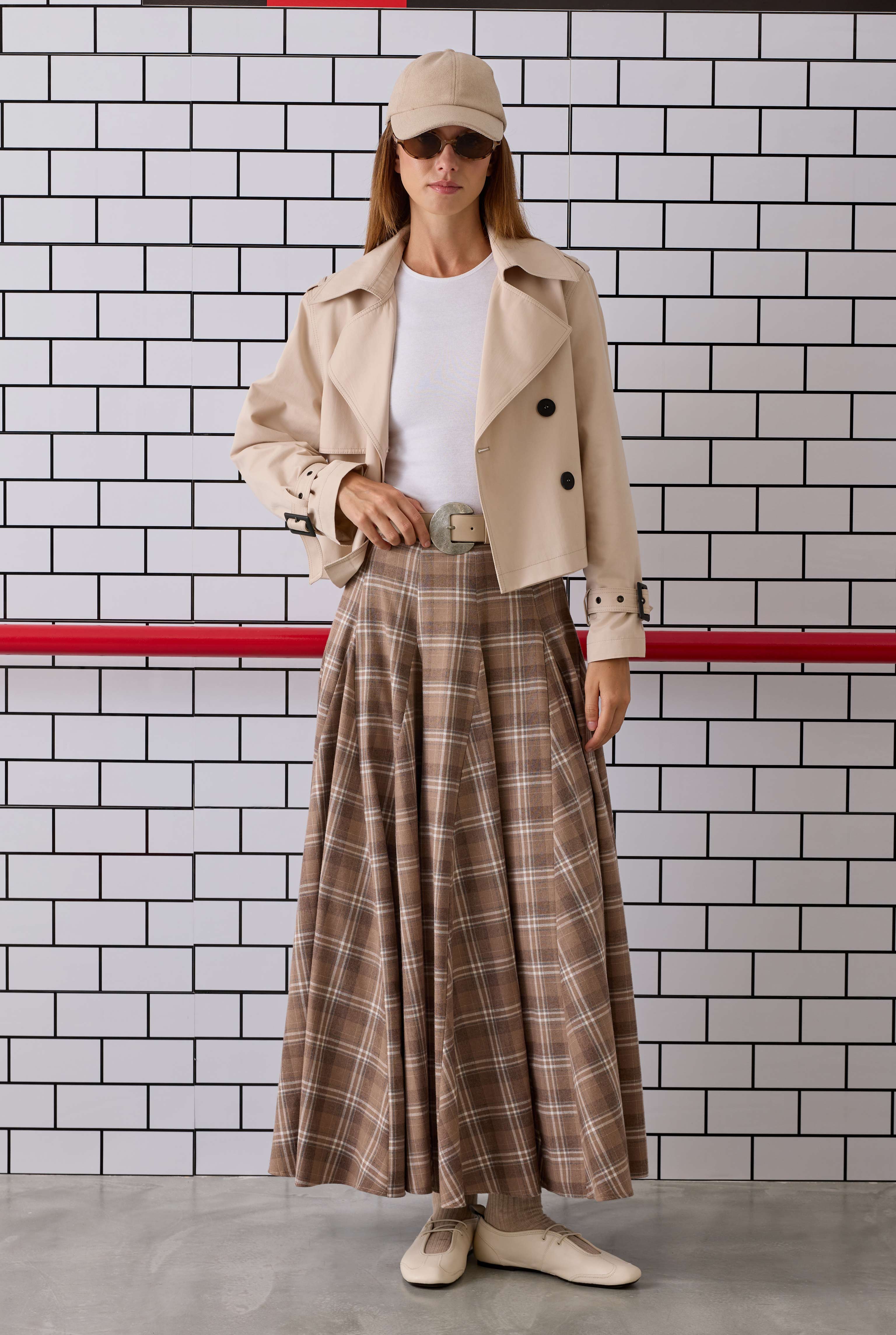 Ruffled Plaid Skirt Beige - 4