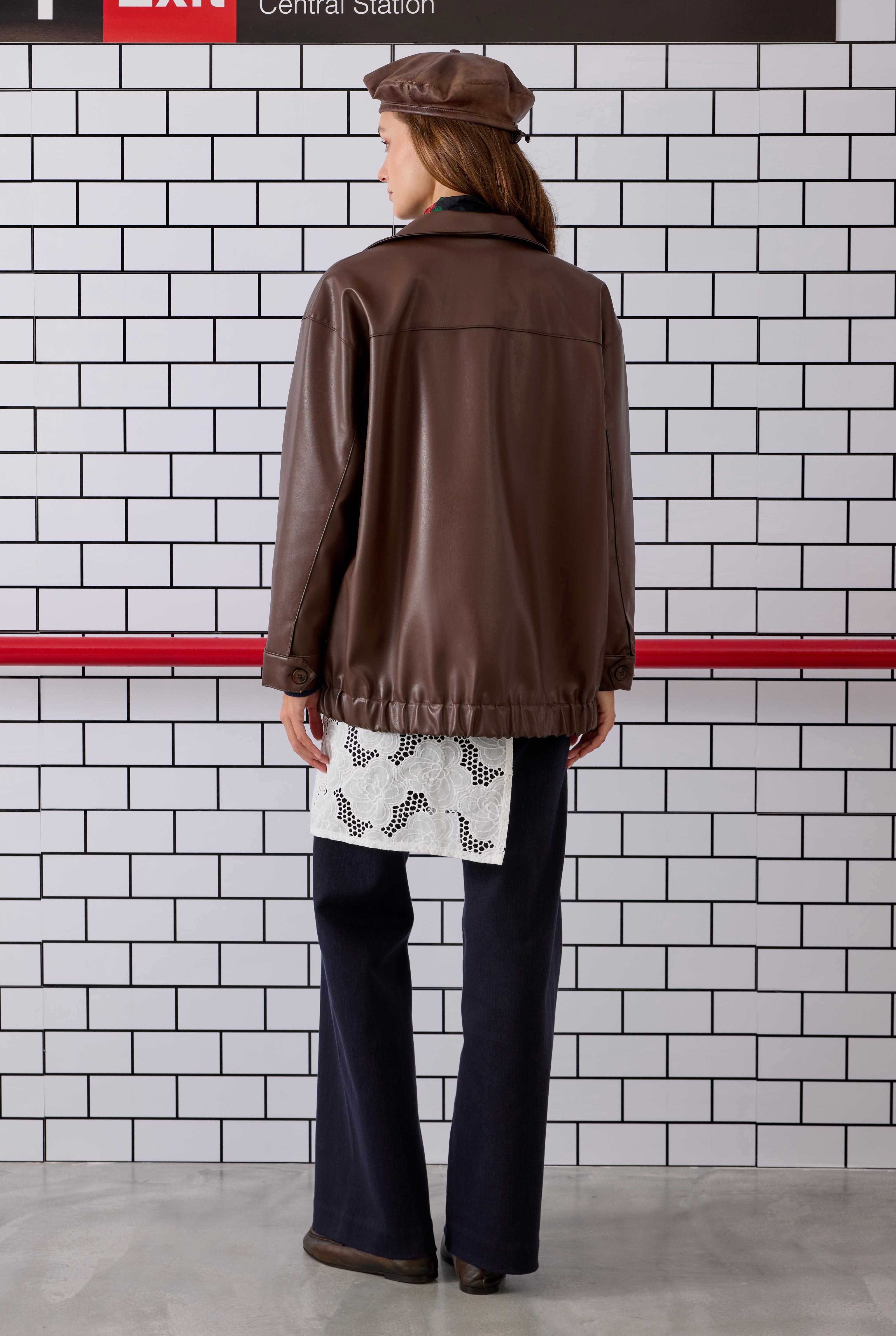 Sport Cut Leather Jacket Brown - 4