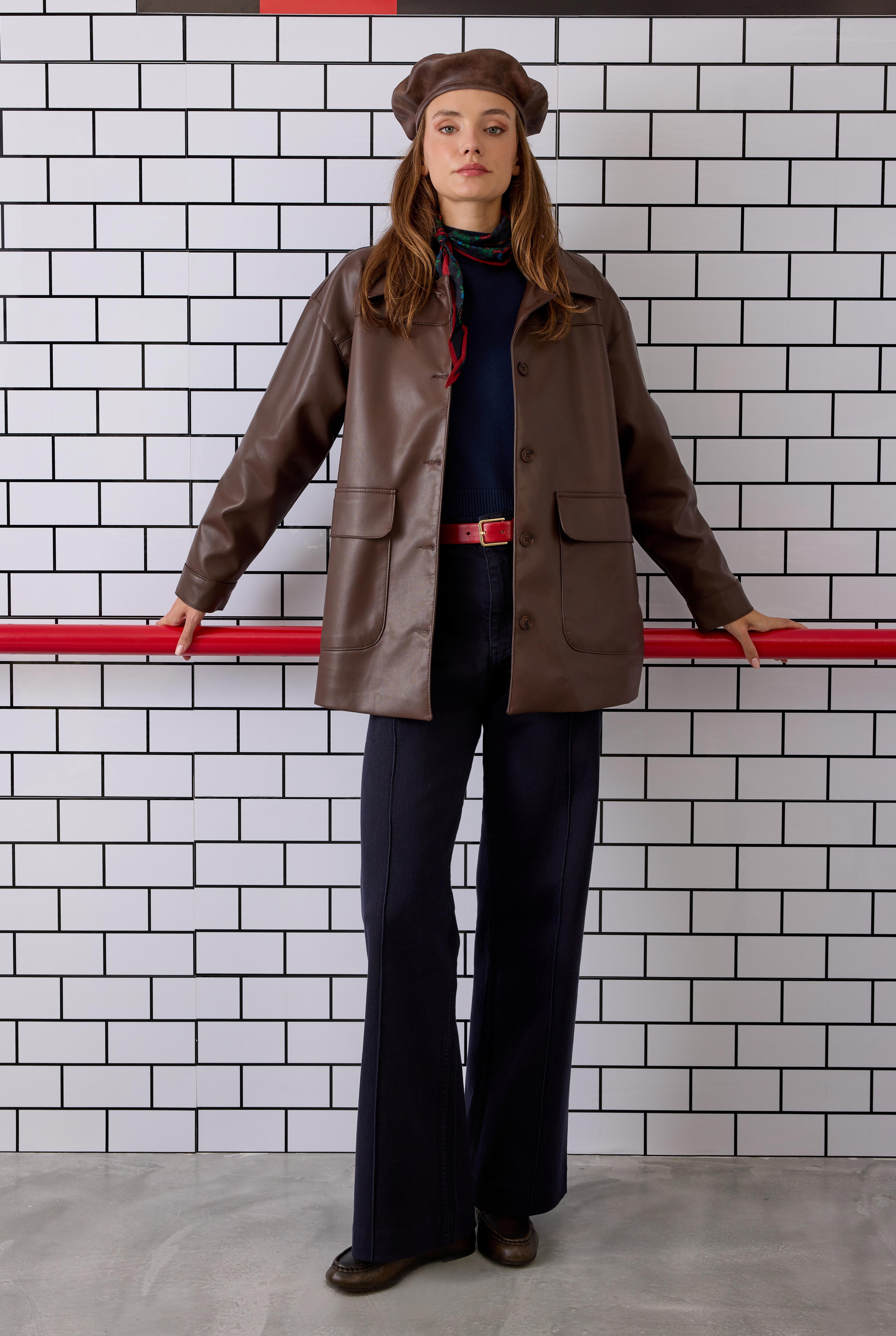 Sport Cut Leather Jacket Brown - 3