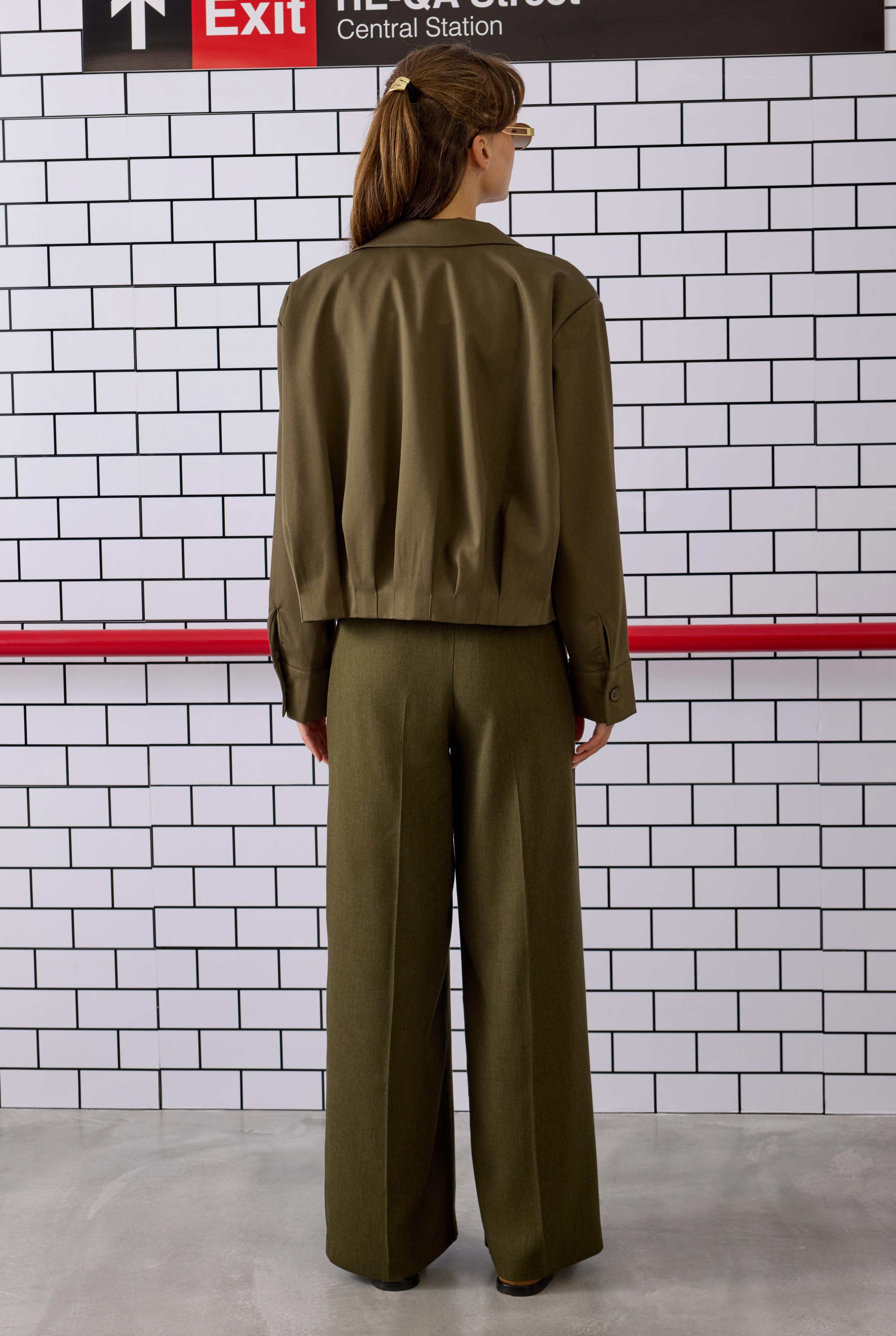 Pleated Detail Palazzo Trousers Jungle Green - 4