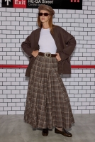 Ruffled Plaid Skirt Brown 