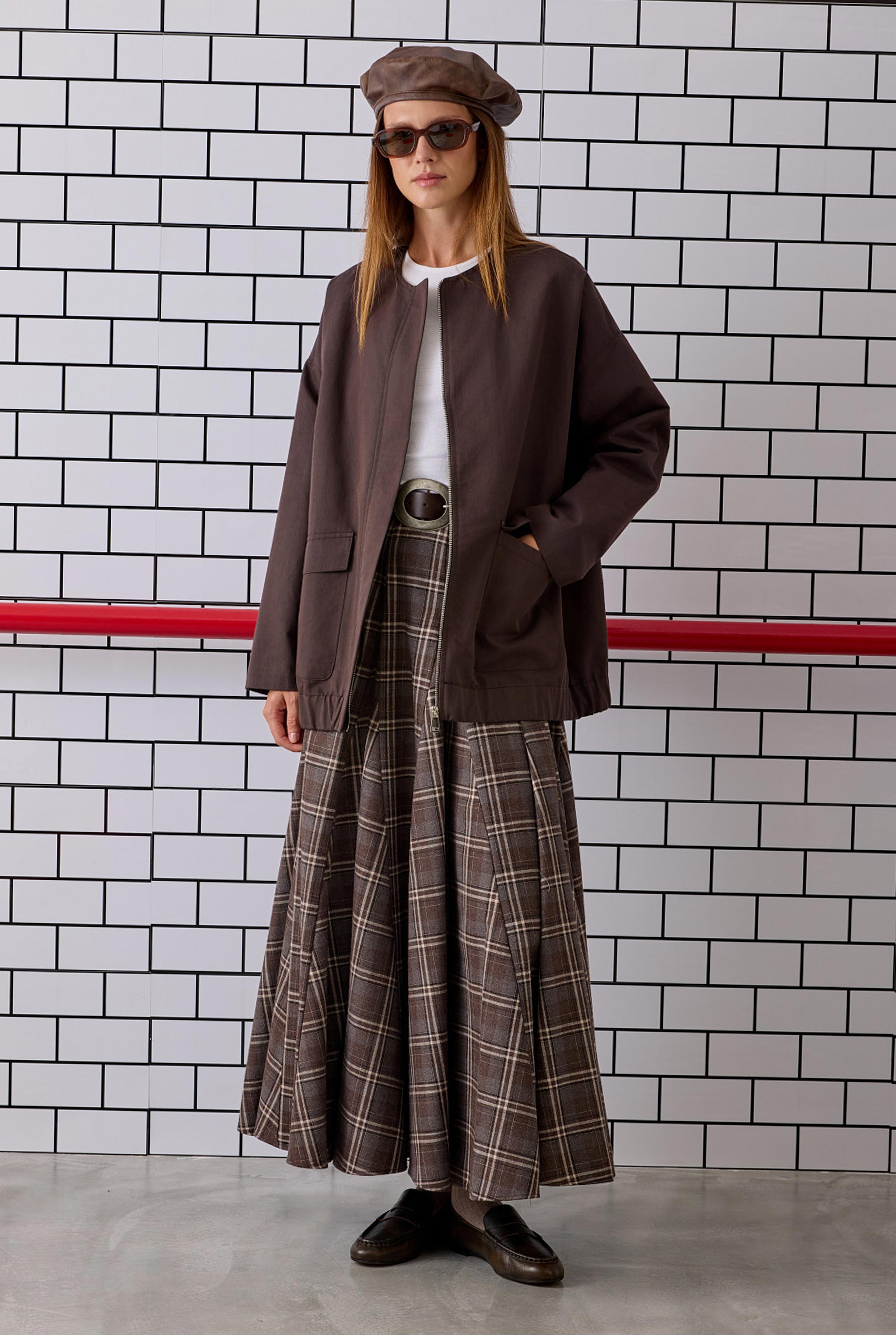 Ruffled Plaid Skirt Brown - 2