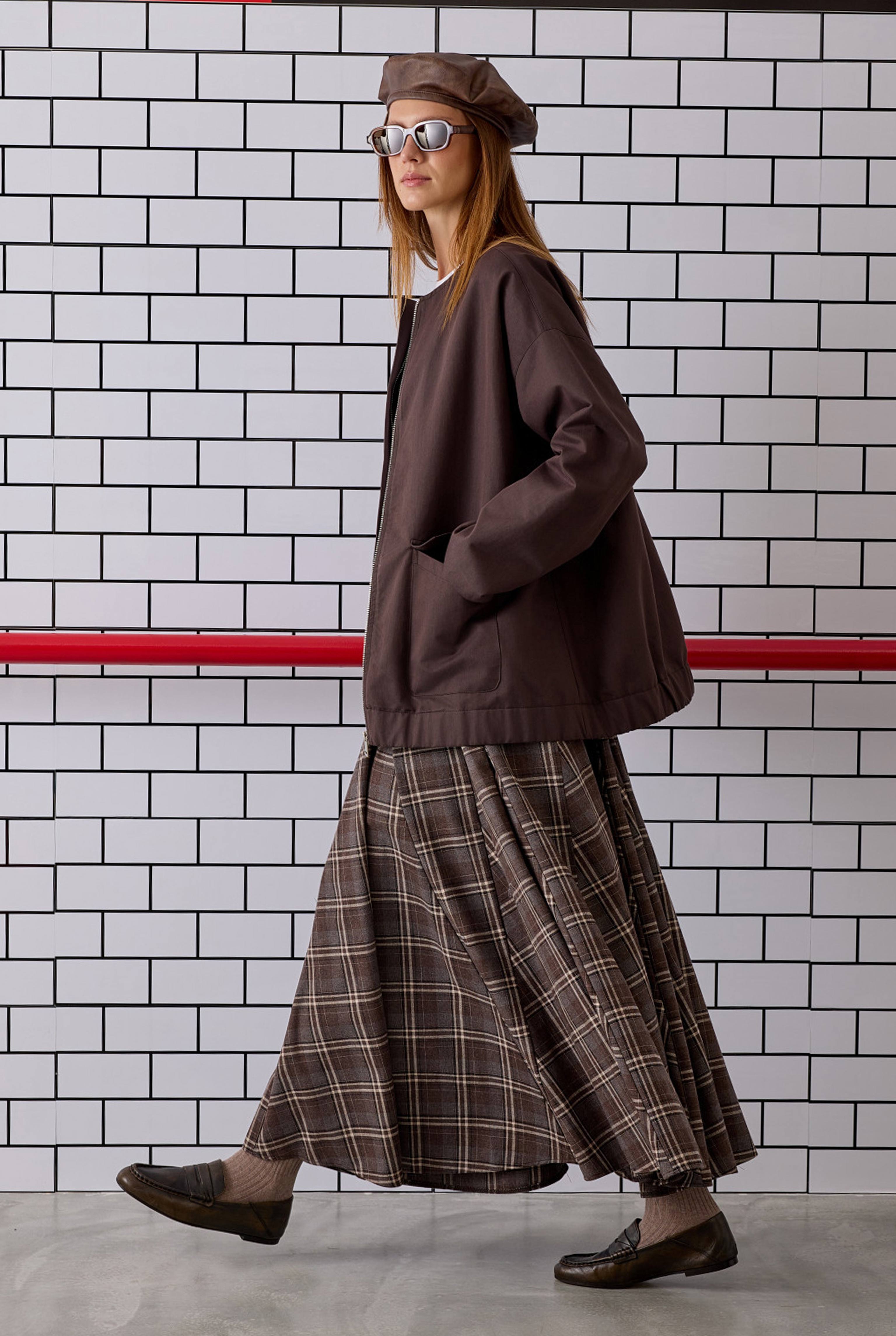 Ruffled Plaid Skirt Brown - 3