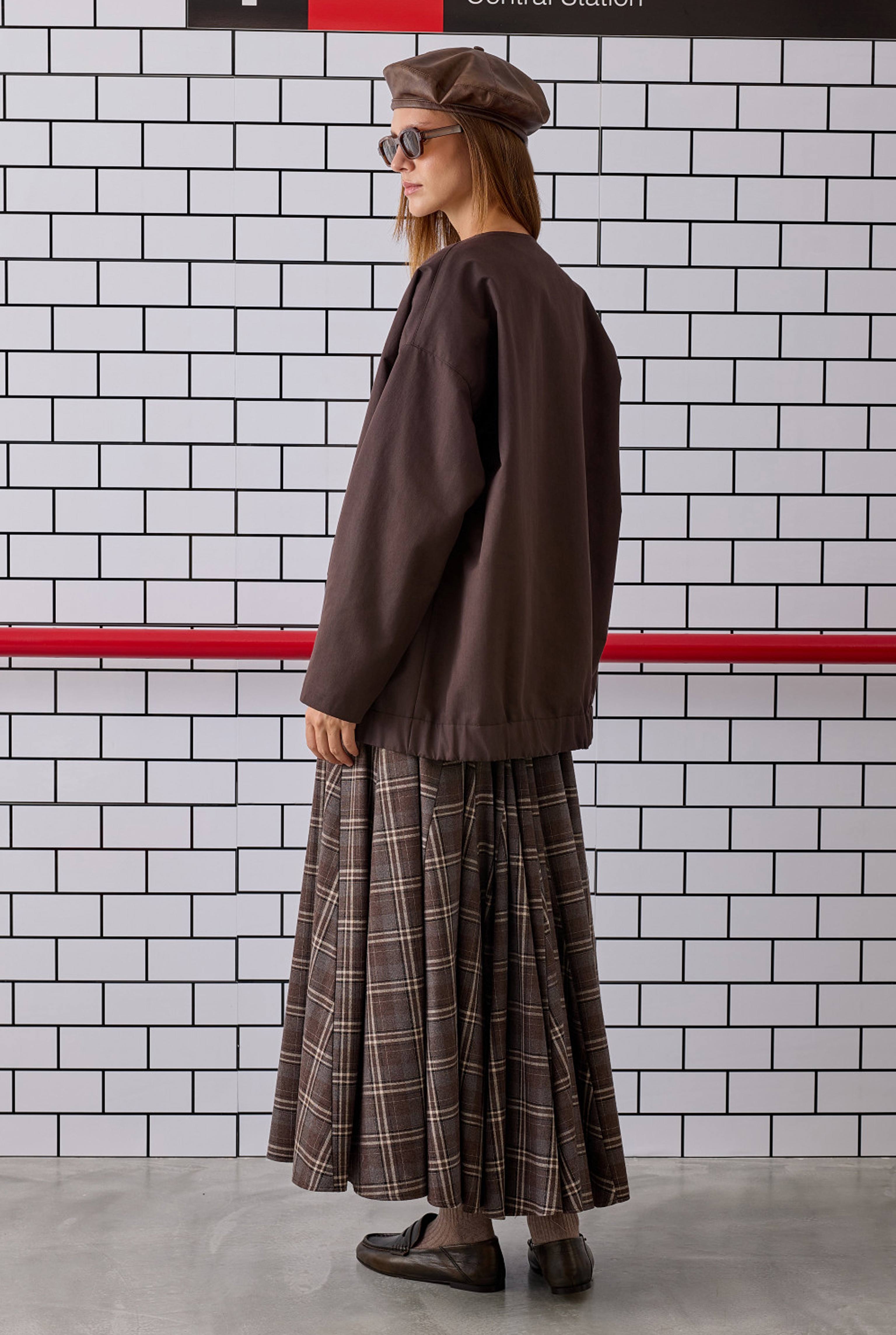 Ruffled Plaid Skirt Brown - 5