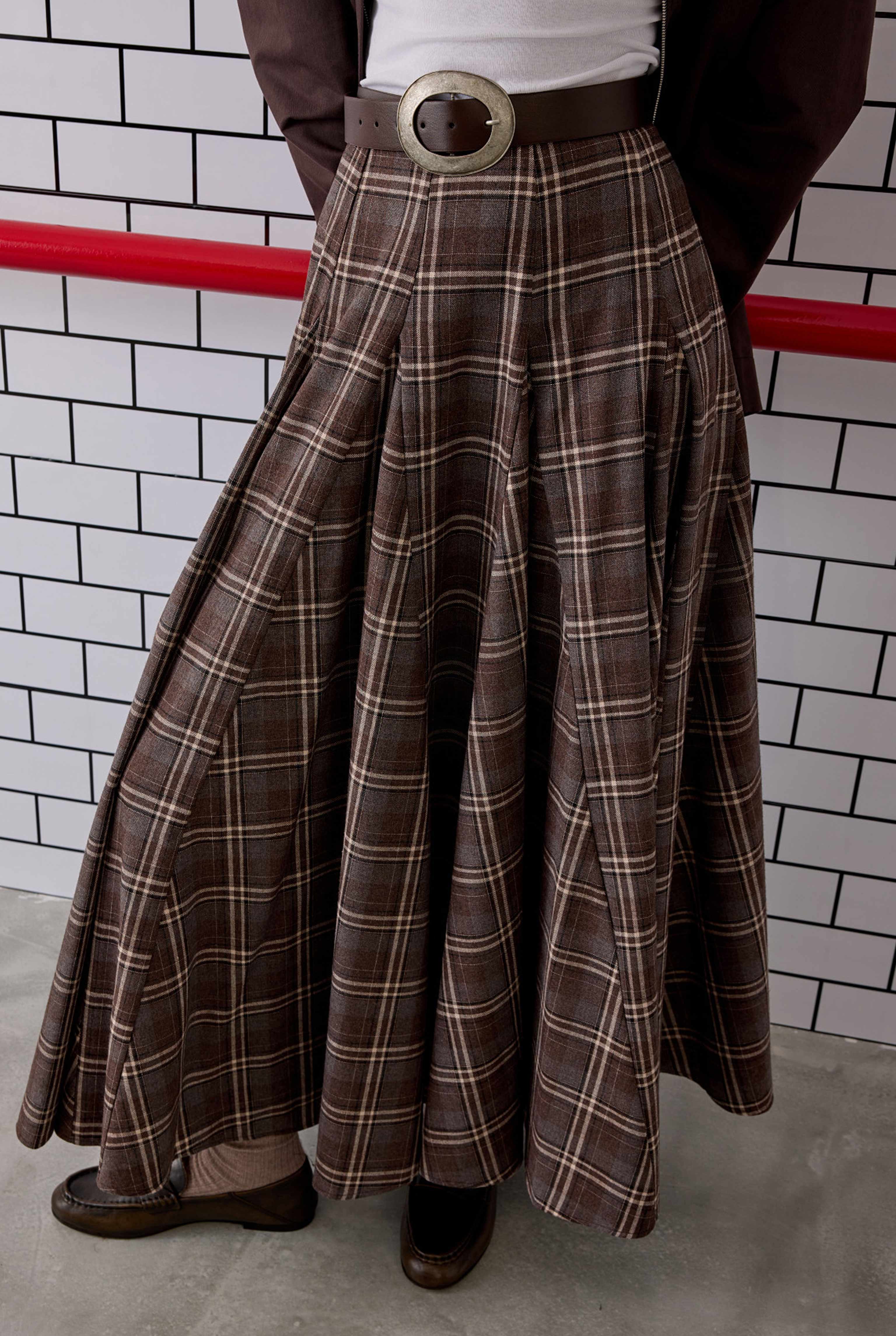 Ruffled Plaid Skirt Brown - 6