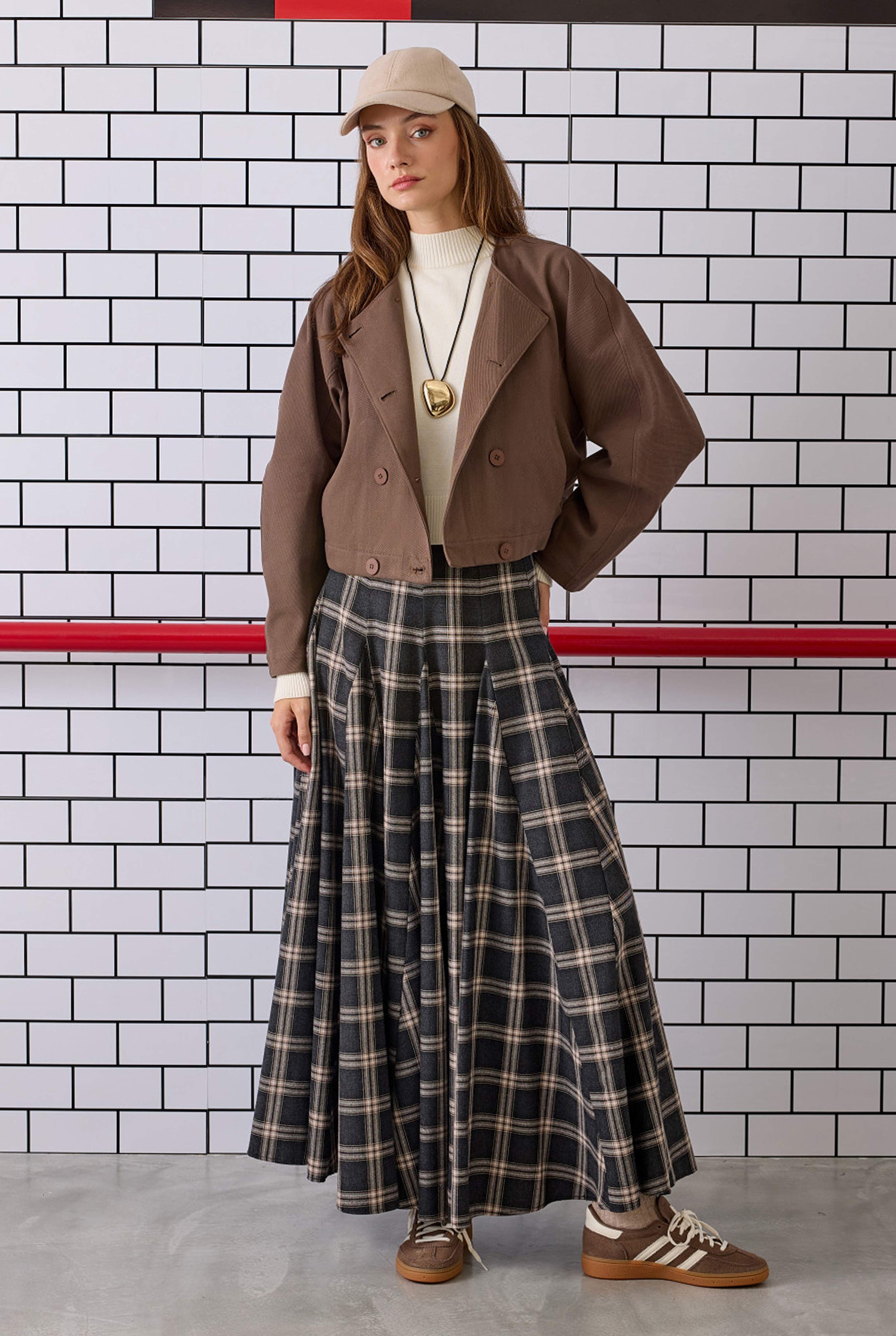 Ruffled Plaid Skirt Anthracite - 3