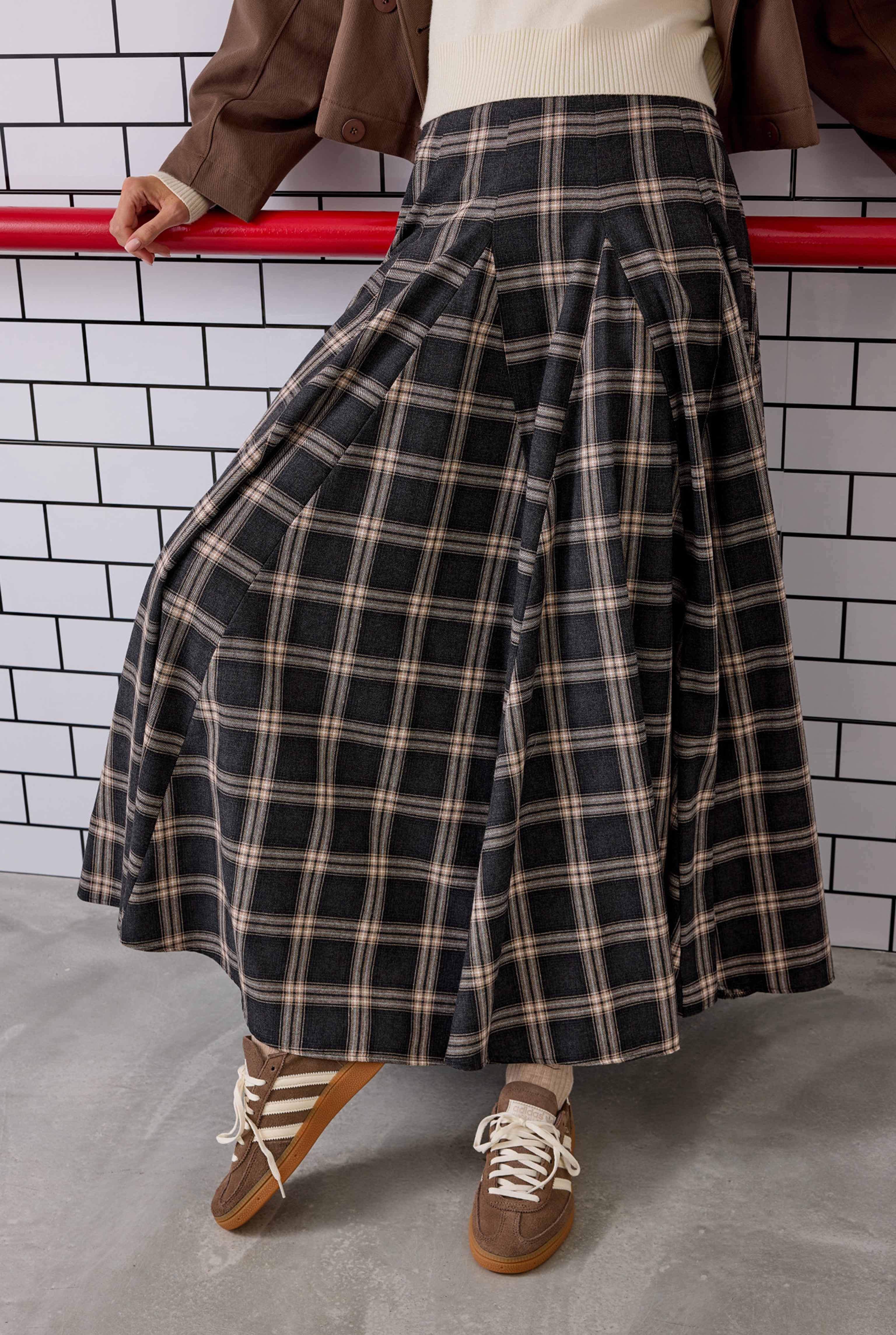 Ruffled Plaid Skirt Anthracite - 6