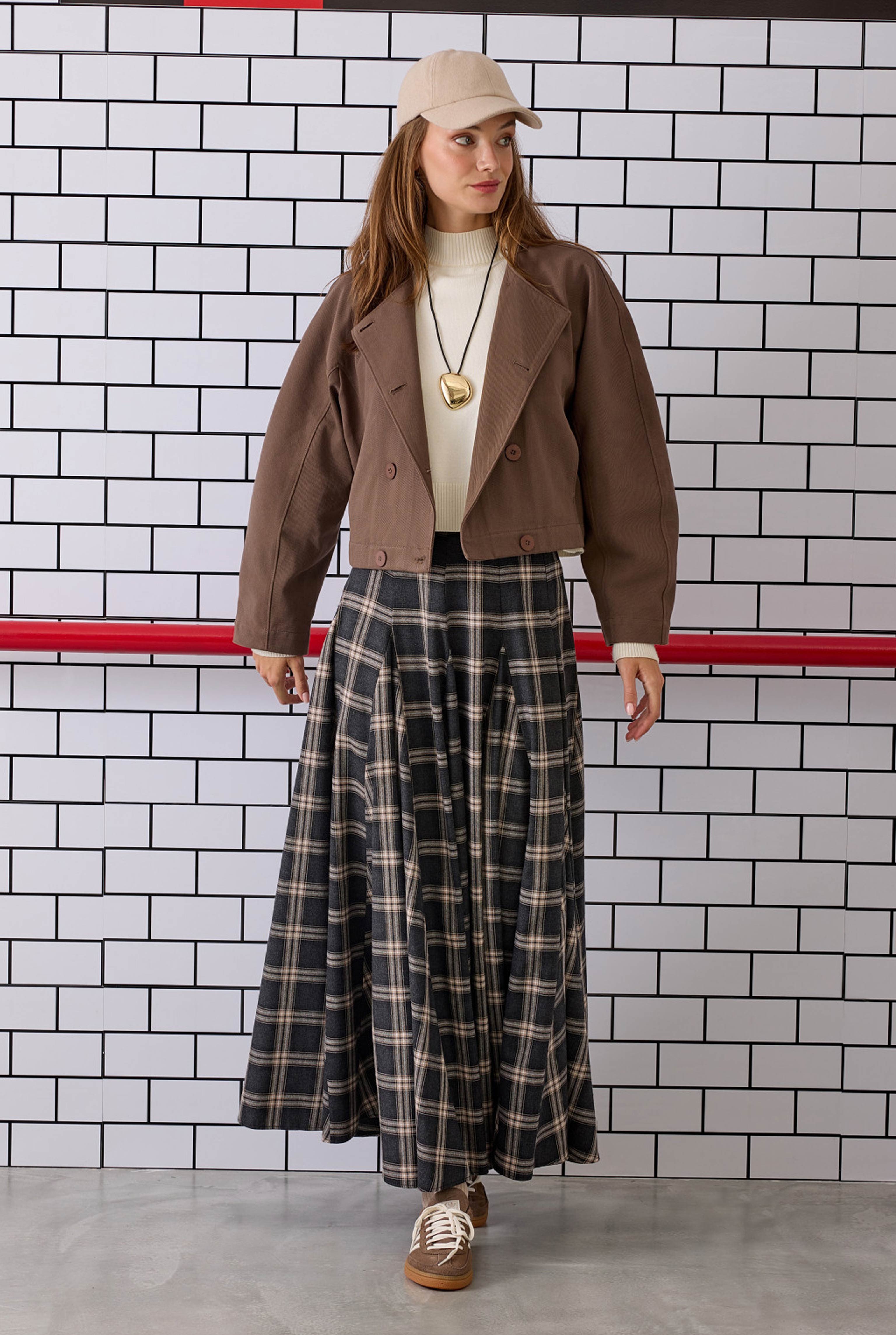 Ruffled Plaid Skirt Anthracite - 4