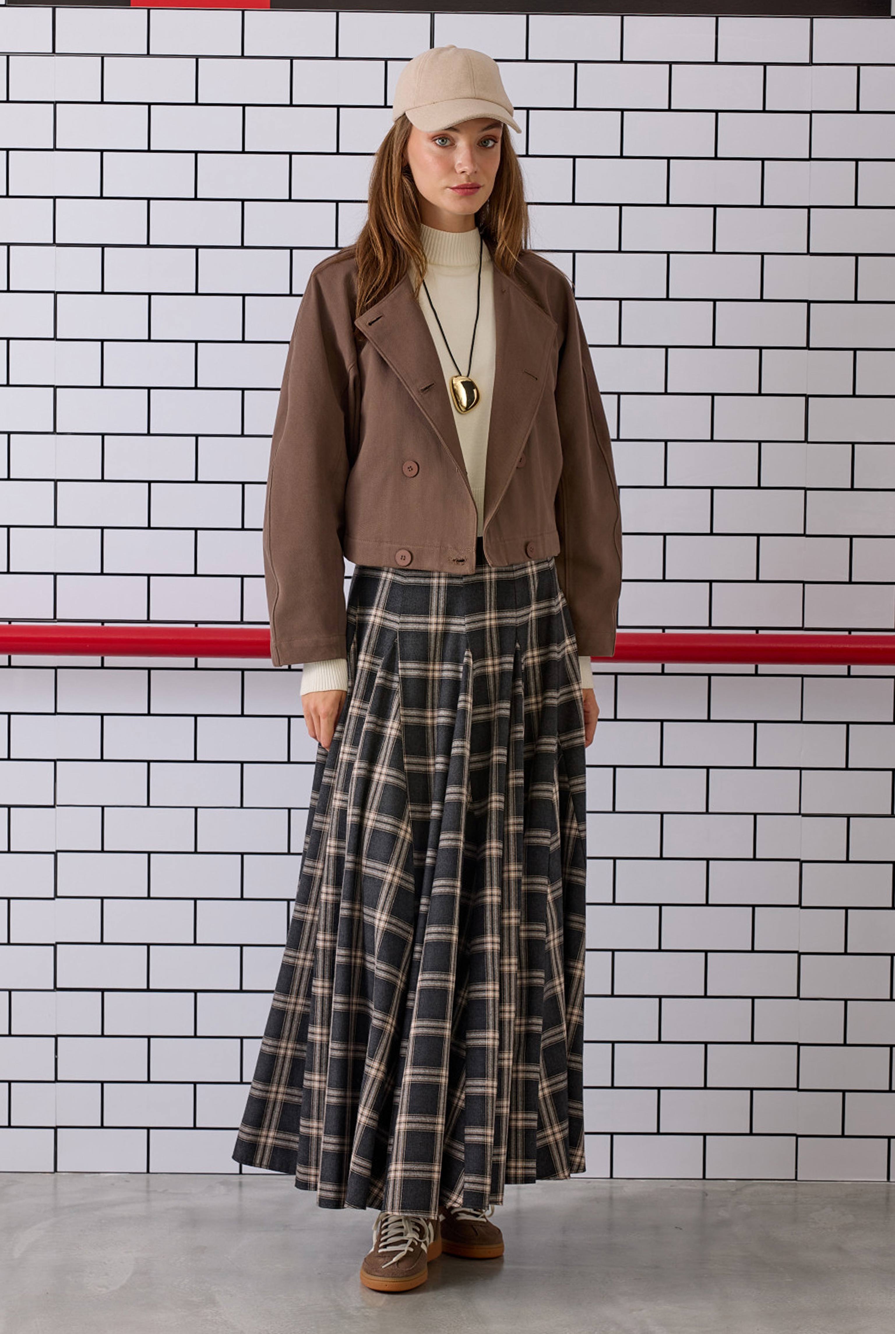 Ruffled Plaid Skirt Anthracite - 2
