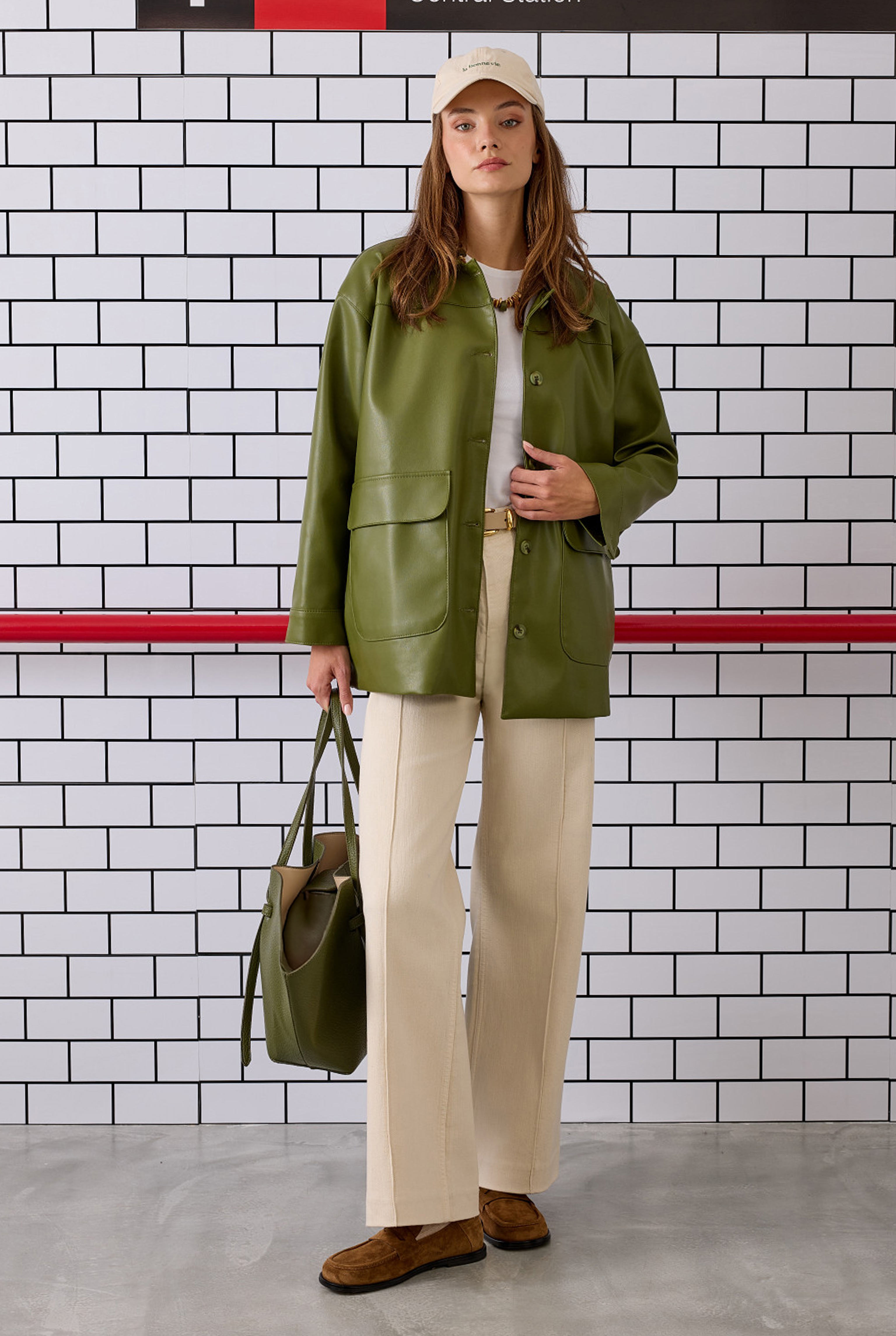 Sport Cut Leather Jacket Moss Green - 6