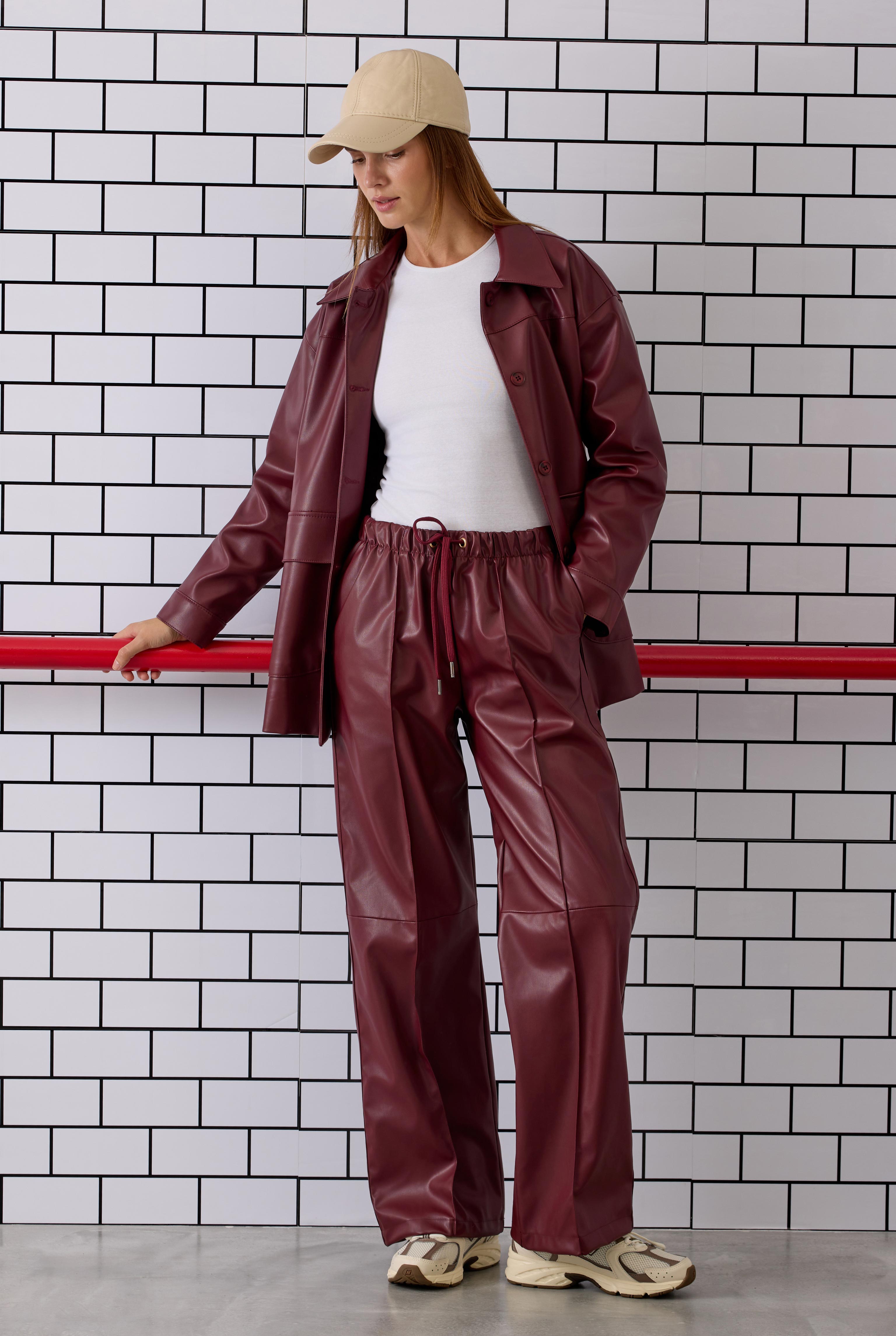 Relaxed-fit Leather Trousers Bordeaux - 6