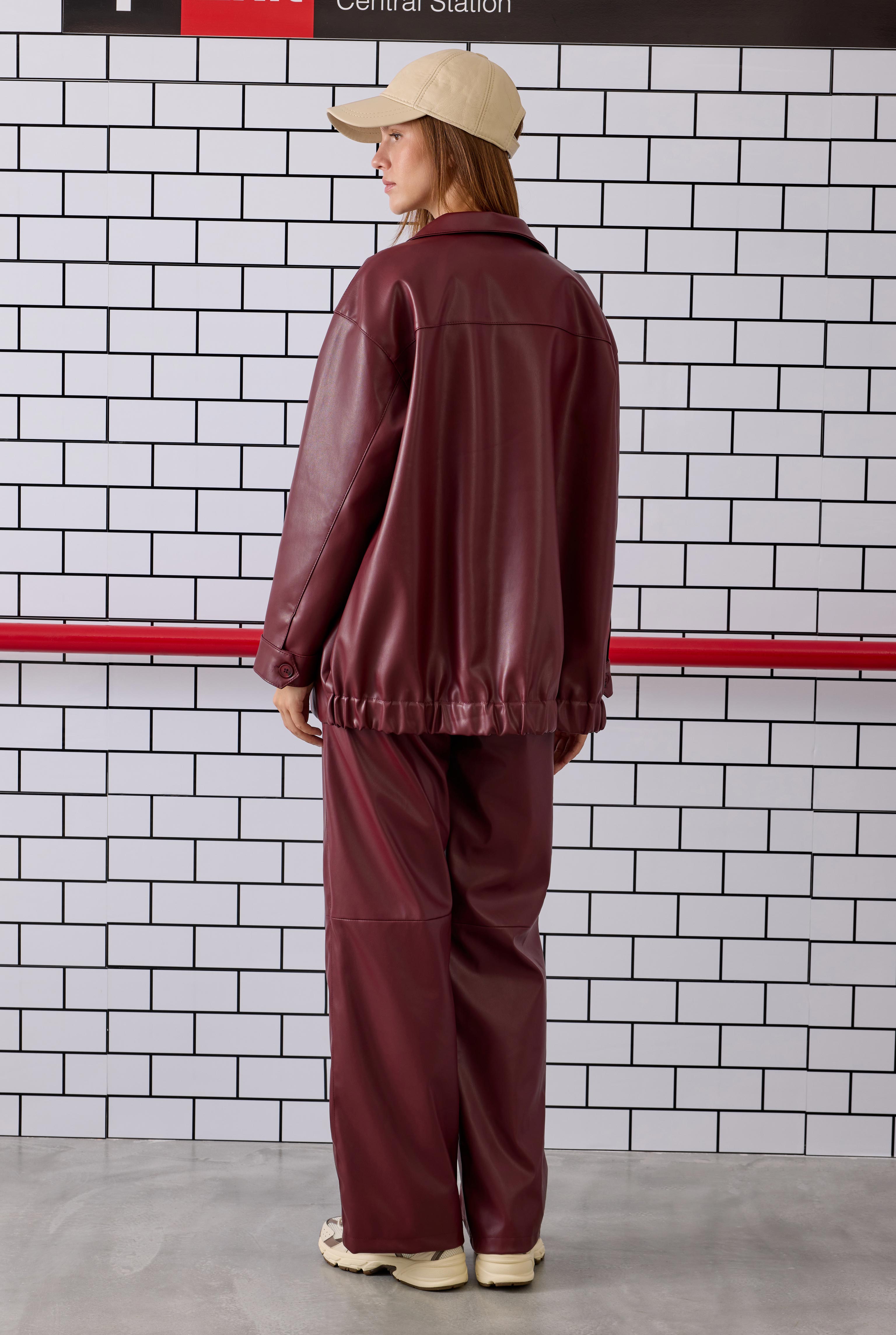 Relaxed-fit Leather Trousers Bordeaux - 4